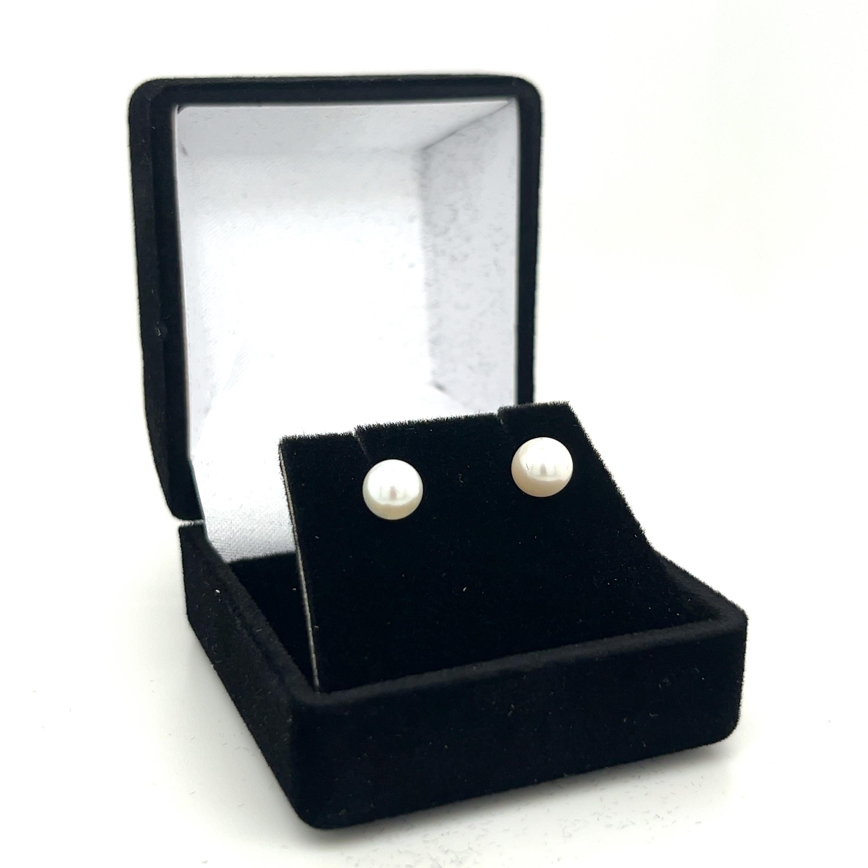 6mm Japanese Freshwater White Pearl Stud Earrings in 925 Sterling Silver For Sale 1