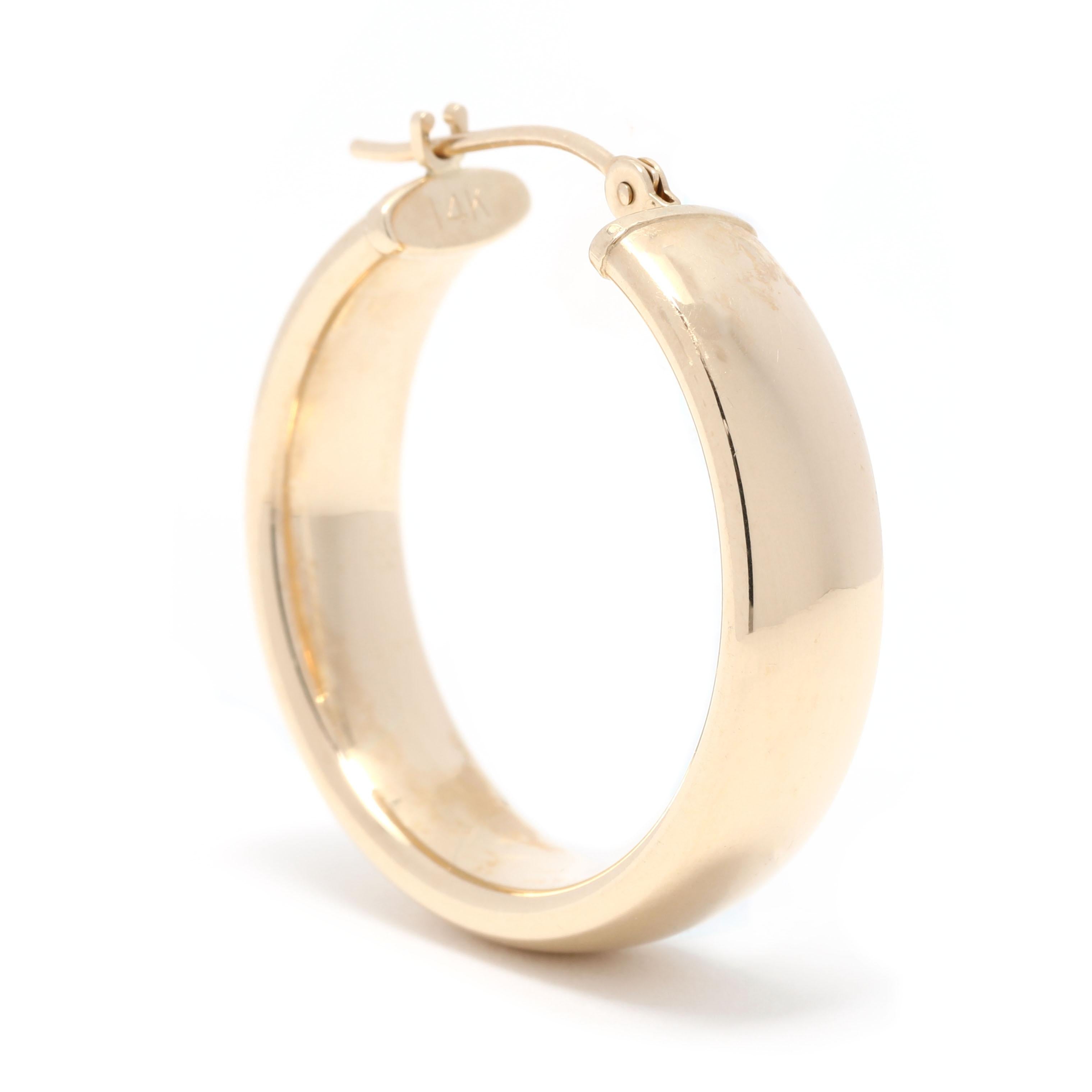 Medium Wide Gold Hoop Earrings, 14K Yellow Gold, Wide Gold at 1stDibs