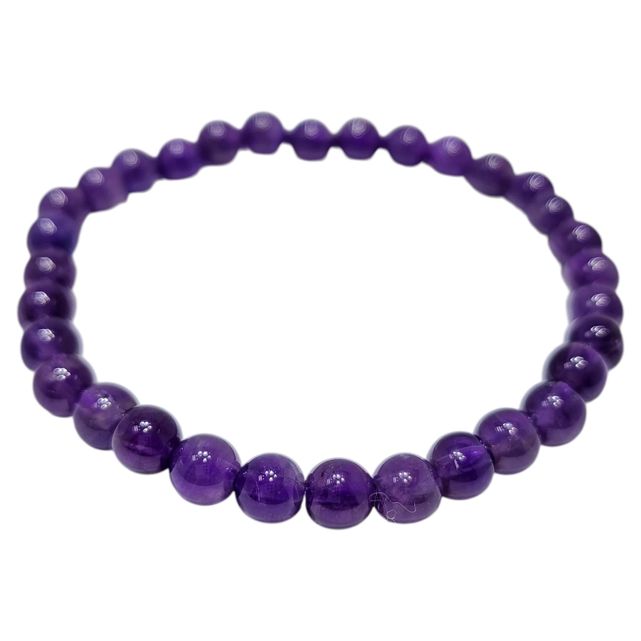 Bracelet stretch en perles d'améthyste naturelle de 6mm - 16cm
