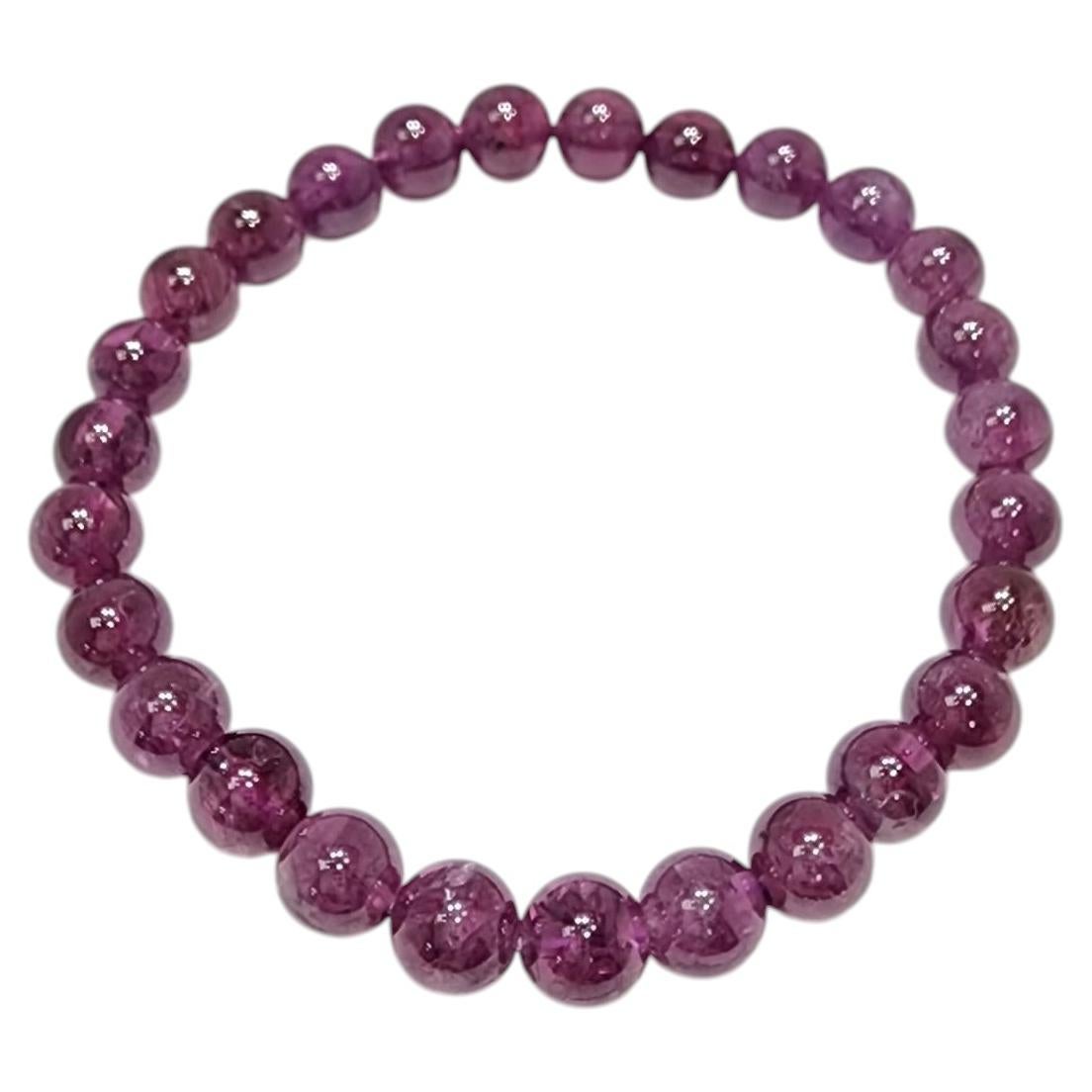 6mm Natural Garnet Bead Stretch Bracelet – 15.9cm For Sale