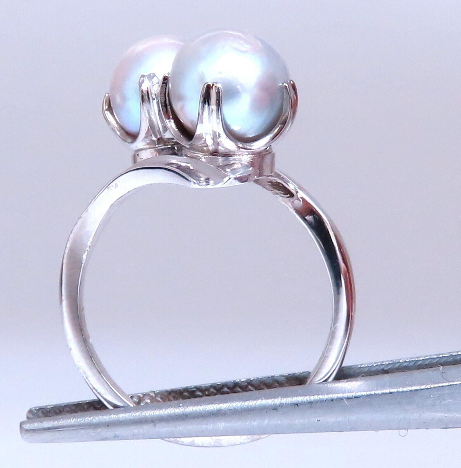 Uncut 6mm Natural Gray Cultured Pearl Ring 14kt For Sale
