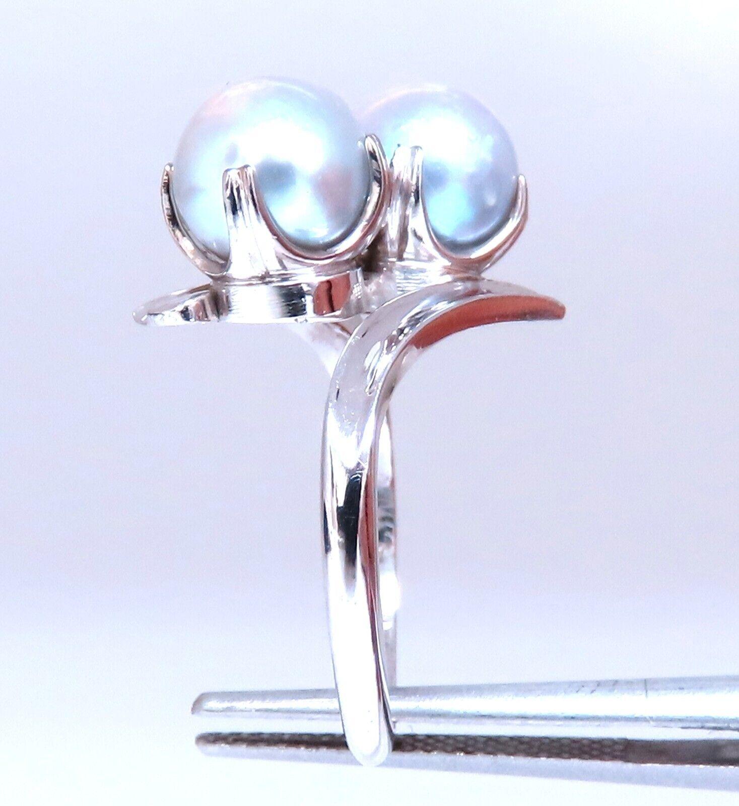 6mm Natural Gray Cultured Pearl Ring 14kt In New Condition For Sale In New York, NY