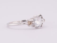 6mm Rose Cut White Sapphire Champagne Diamond Engagement Ring 14K White Gold