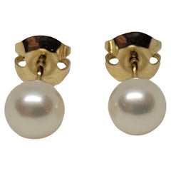 6mm Round White Cultured Akoya Pearl Studs, Mikimoto, 14kt Yellow Friction Post