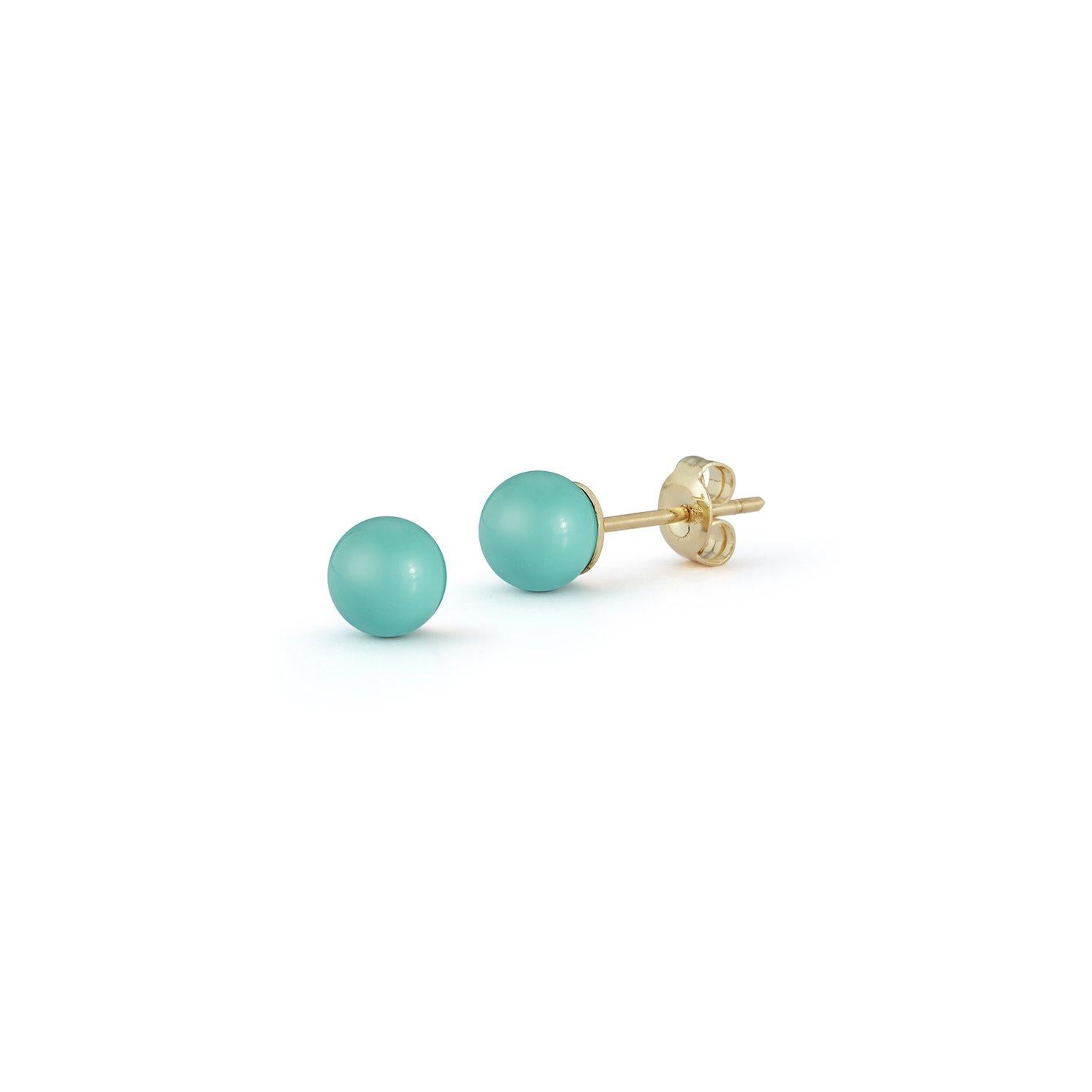 A timeless classic, our turquoise studs are a must have and the perfect way to add a bit of color. Made in New York of solid 14kt Gold and beautiful turquoise.
