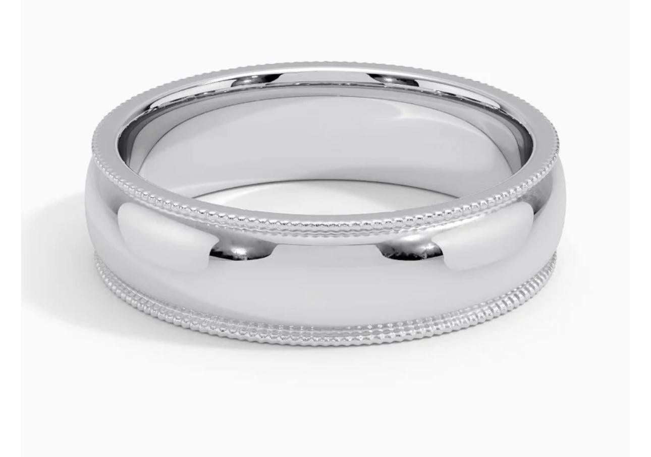 6MM WIDE MILGRAIN EDGE Platinum Plain Wedding Band Ring 8.8 Grams, COMFORT FIT In Excellent Condition For Sale In New York, NY