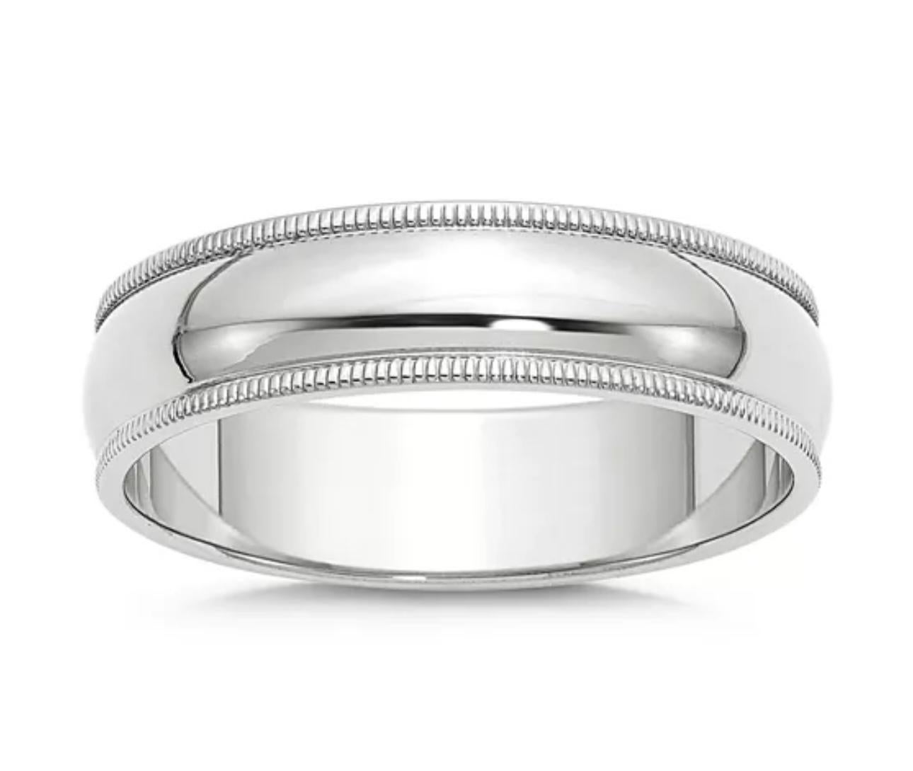 Women's or Men's 6MM WIDE MILGRAIN EDGE Platinum Plain Wedding Band Ring 8.8 Grams, COMFORT FIT For Sale