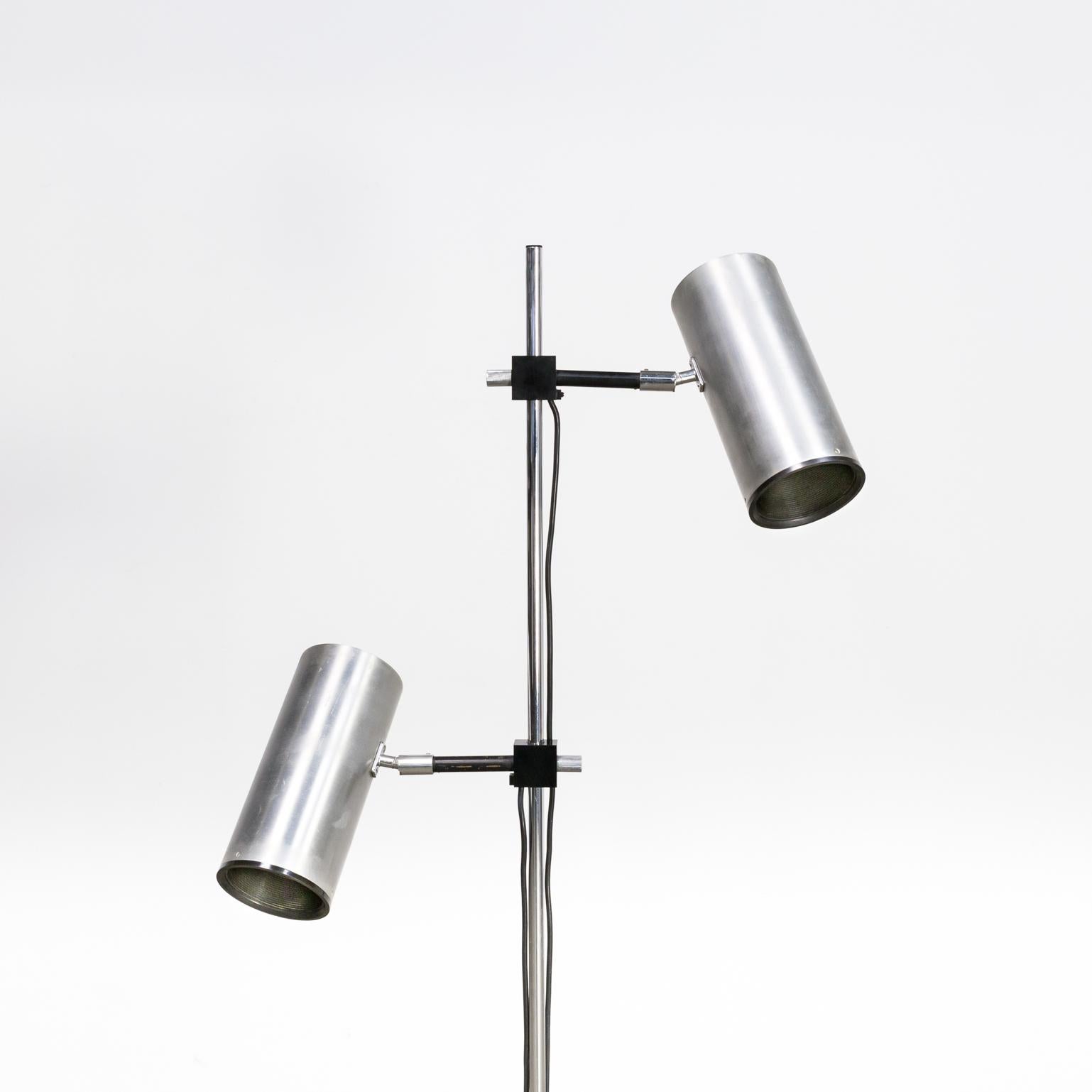 French 1960s Maria Pergay Twin Stainless Steel Shade Floor Lamp for Uginox–Ugine Gueugn For Sale