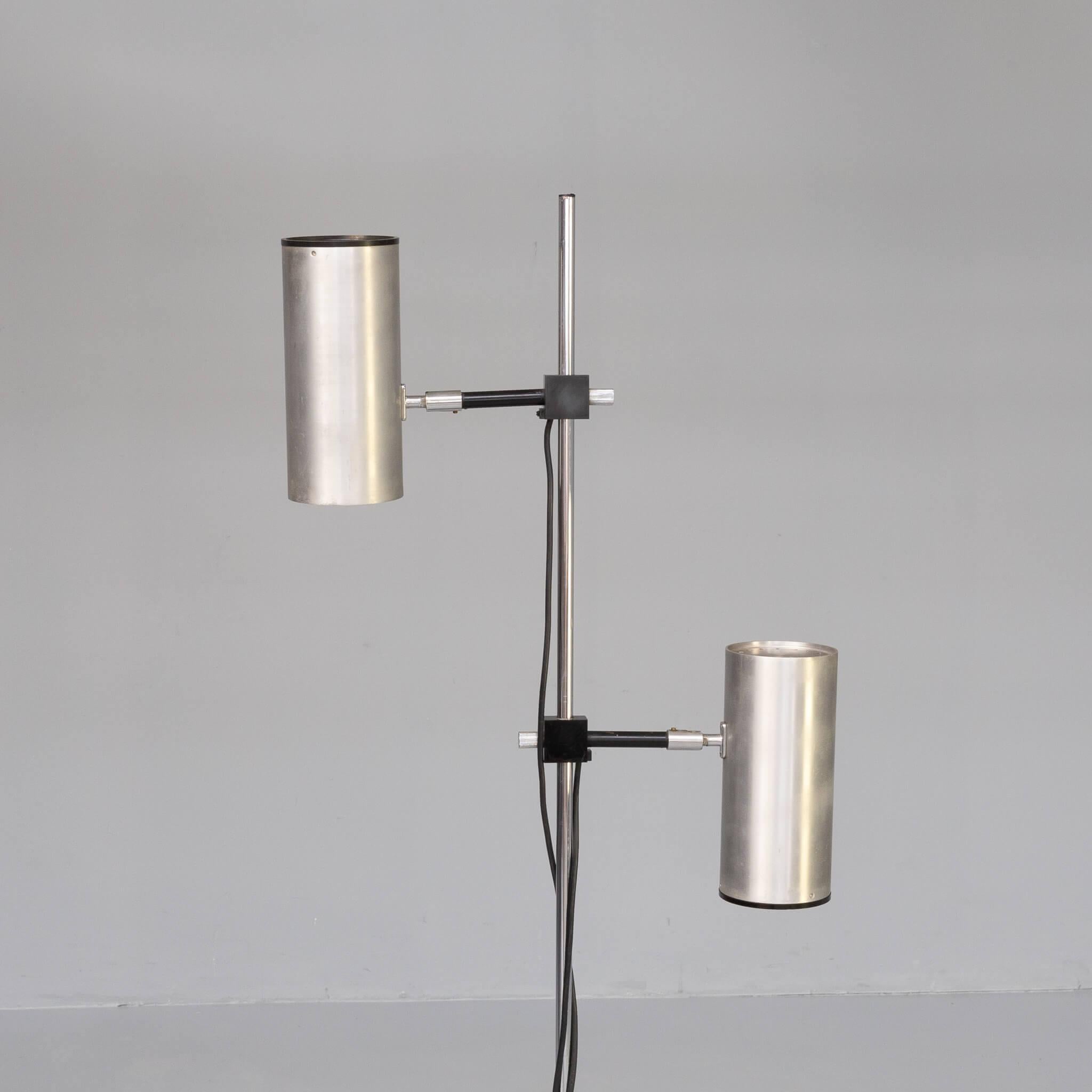 Mid-20th Century 6os Maria Pergay Twin Stainless Steel Shade Floor Lamp for Uginox, Ugine Gueugn For Sale