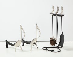 1950s Modernist Polished Nickel Fireplace Set by Bennett Co.