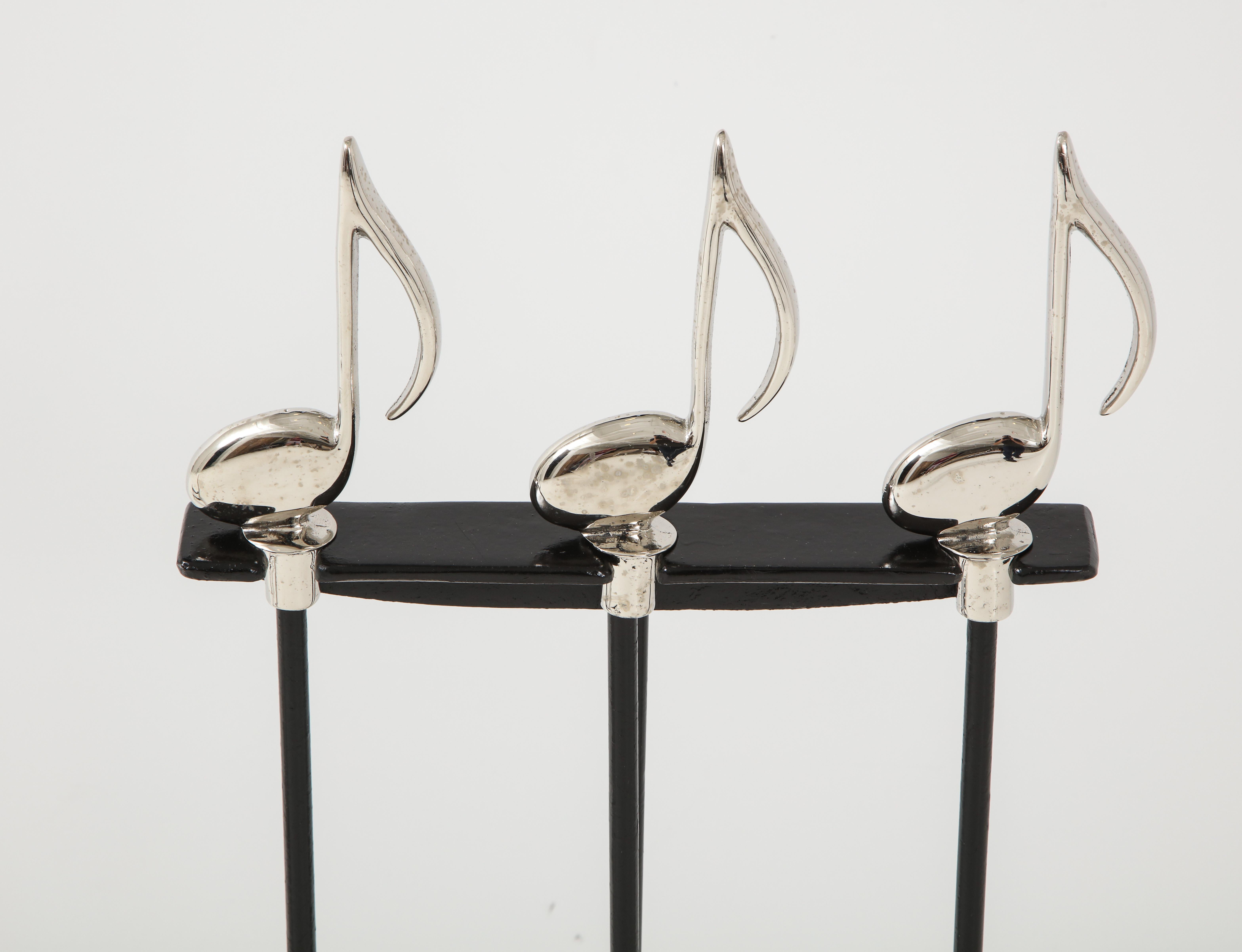 Polished 6pc Musical Note Fireplace Set For Sale