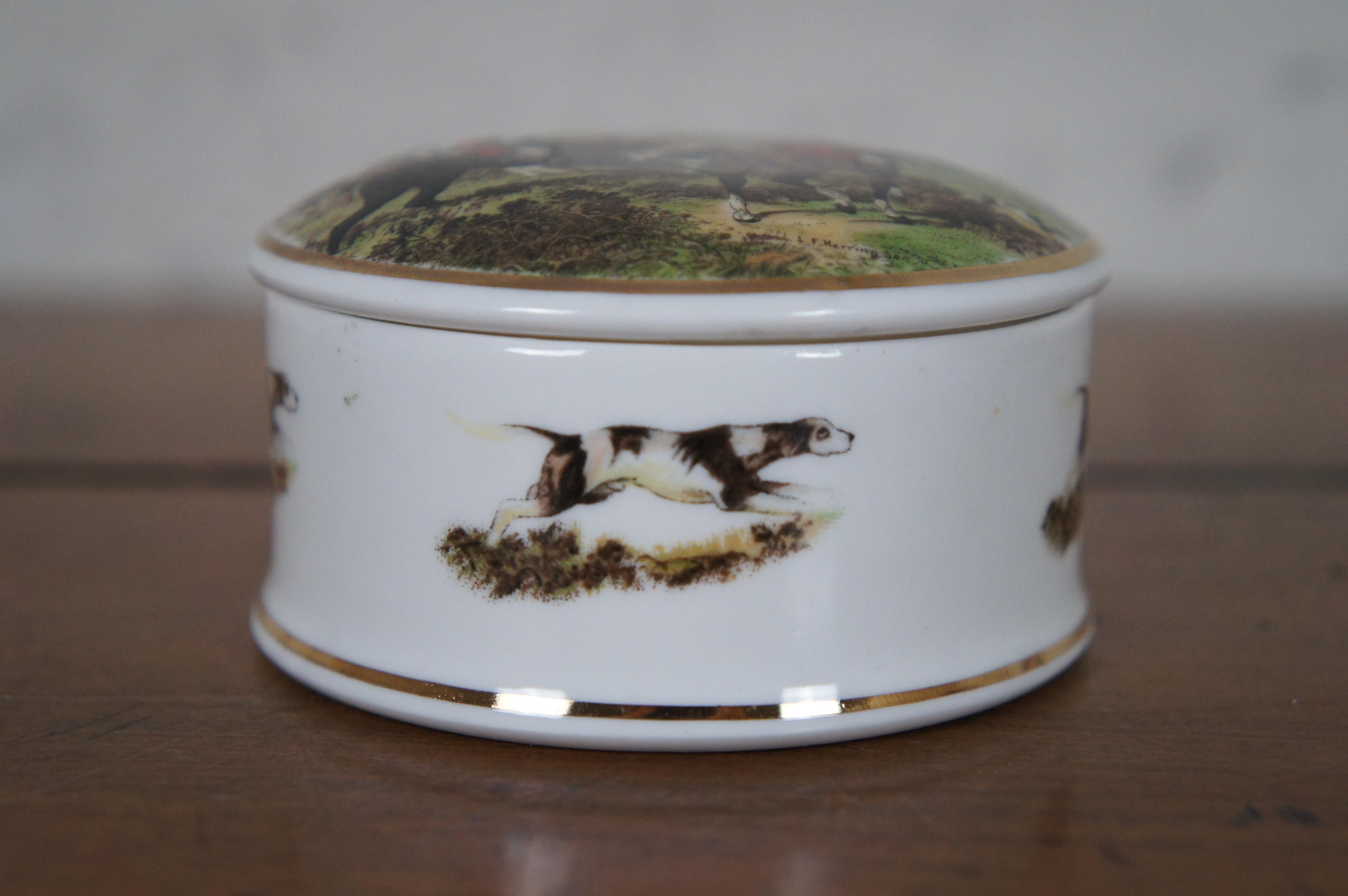 6pc Vtg English Crown Staffordshire Fox Hunting Tea Coffee Cups Mugs Saucers Box 2
