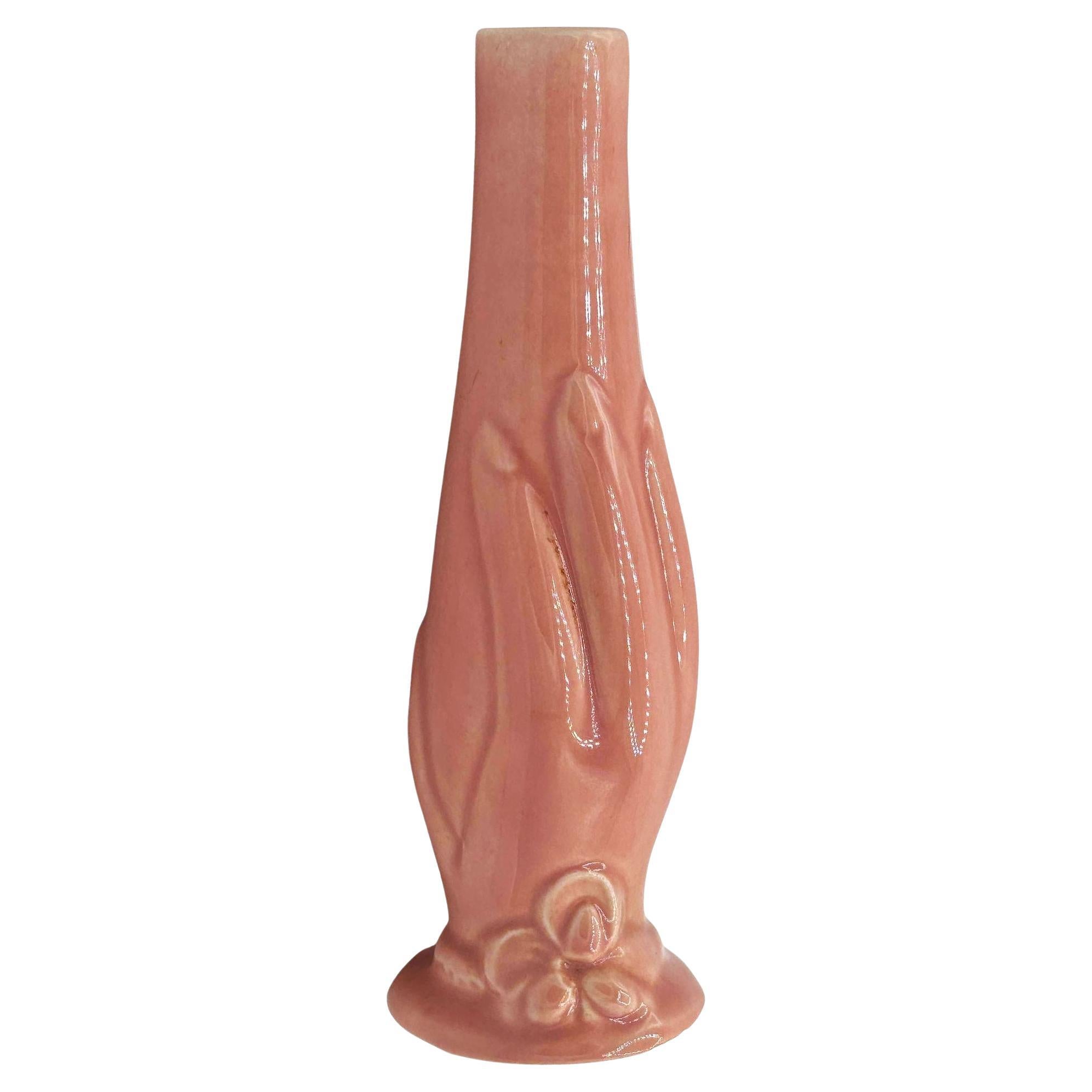 Vaso "ALC" di Lorle Pottery, alto 6", di colore rosa marroncino, risalente alla metà del secolo scorso