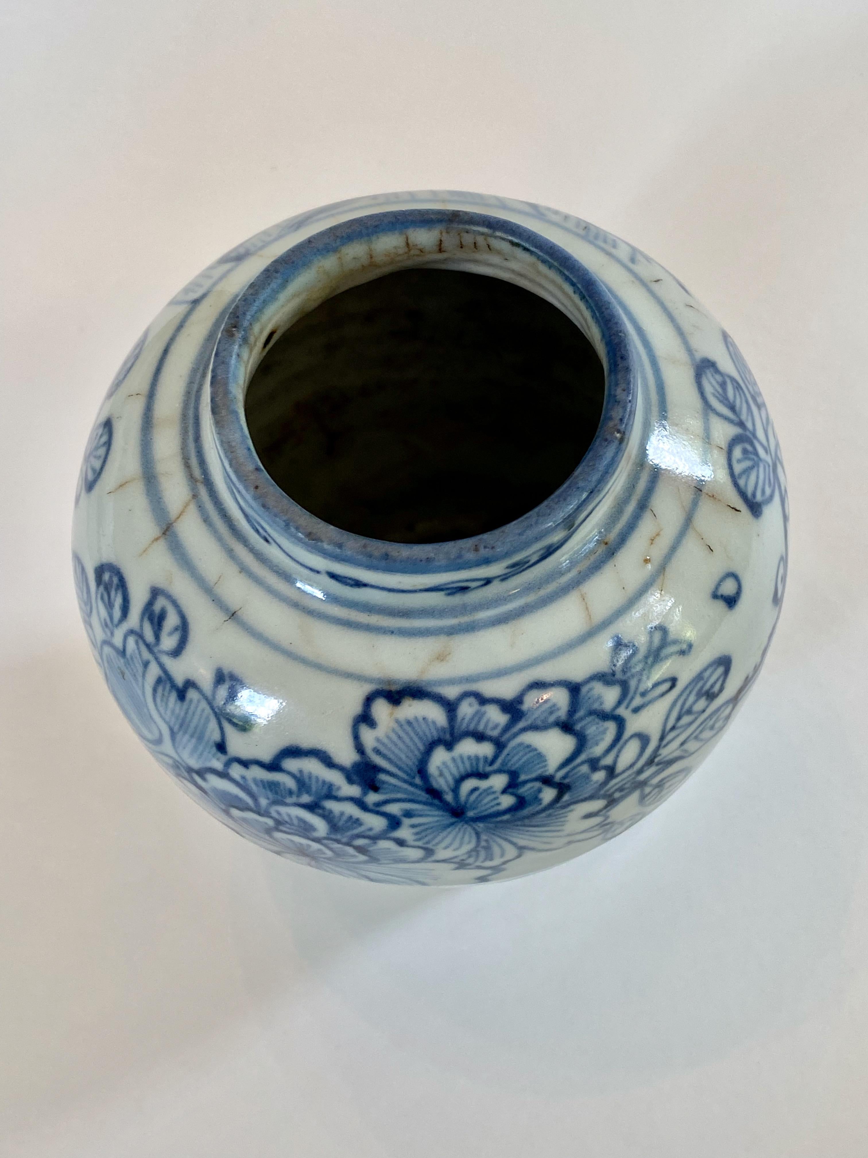 Chinese 16th Century Blue and White Porcelain Vase Decorated with Flowers and Mushroom For Sale