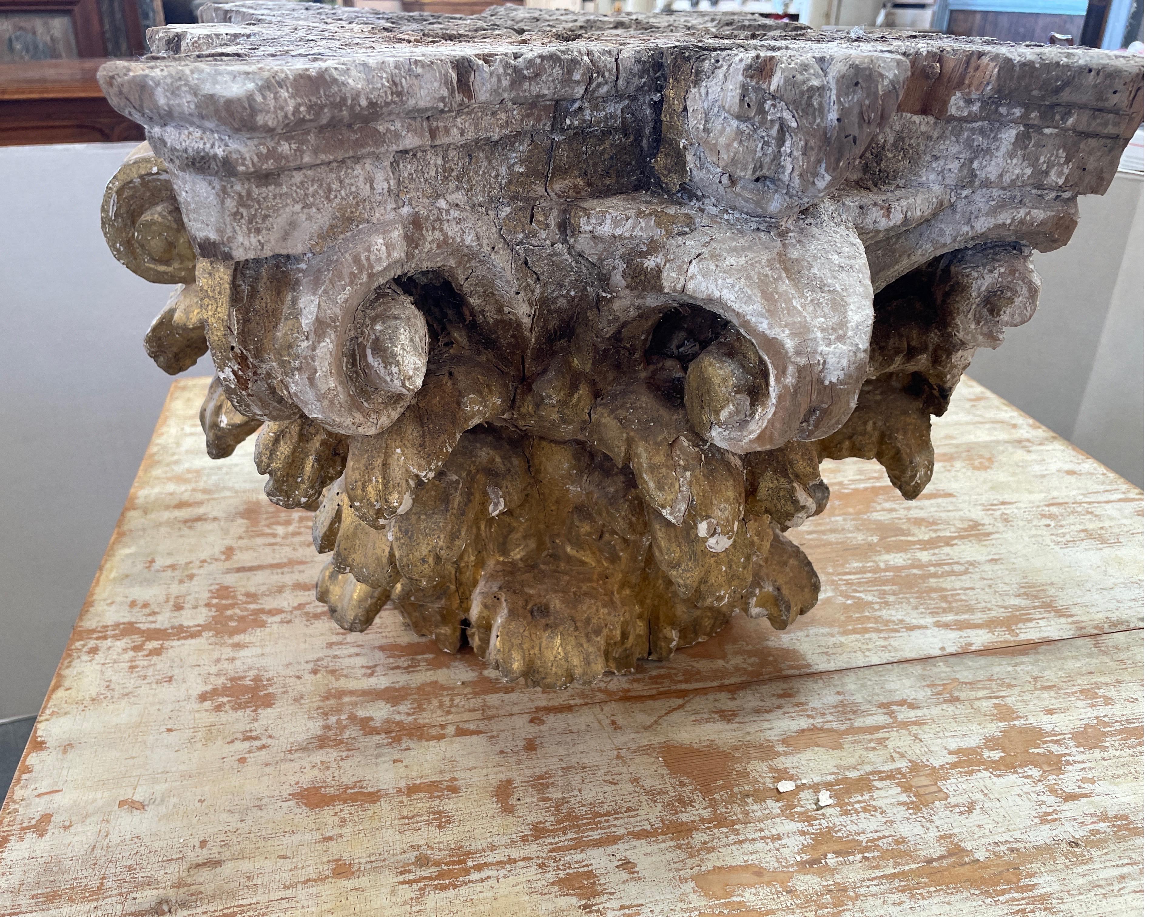 18th Century and Earlier !6th Century, Carved Gilt Wood Capital For Sale