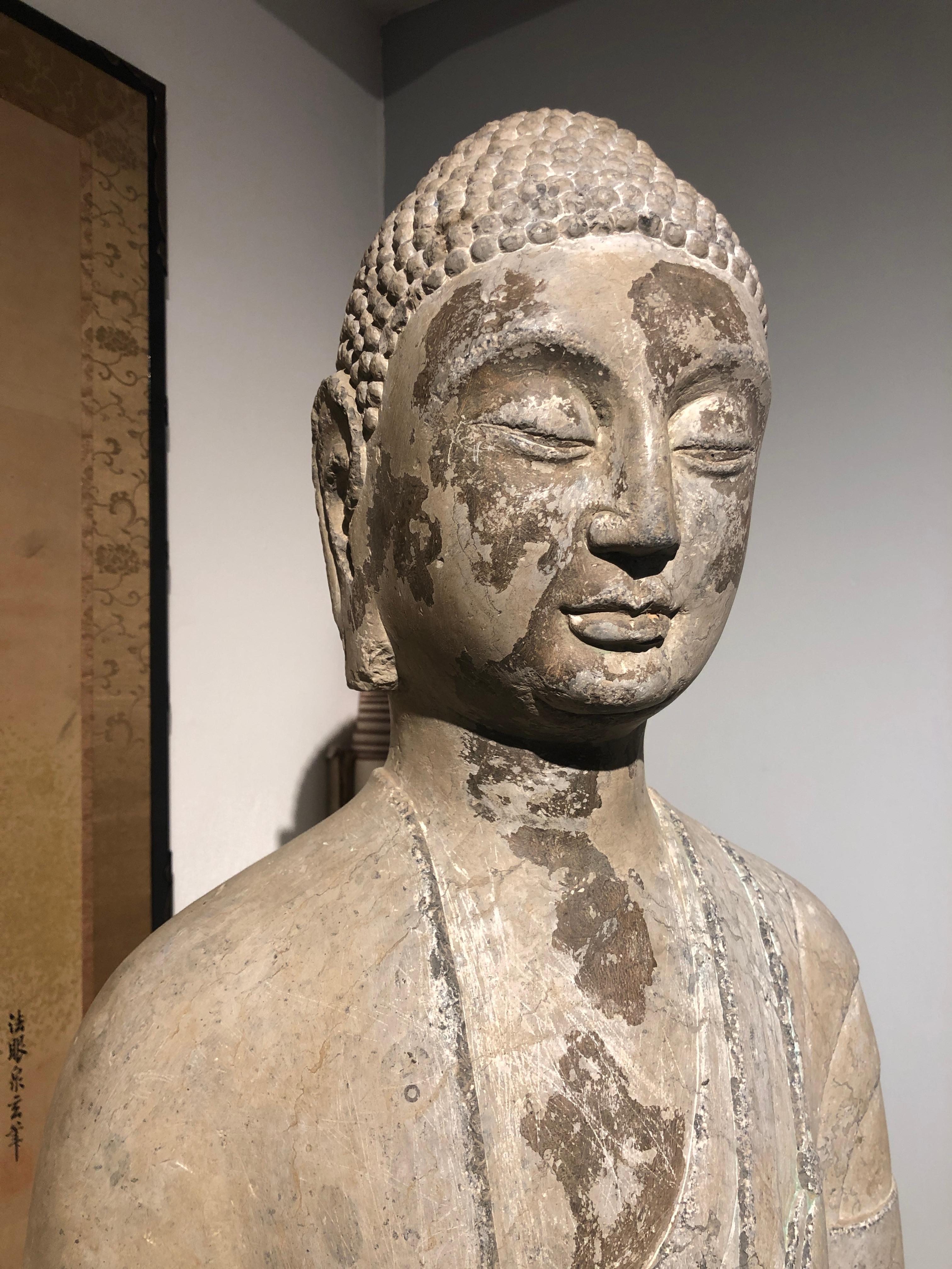 6th Century, Rare and Important Northern Qi Standing Buddha, Art of China For Sale 1