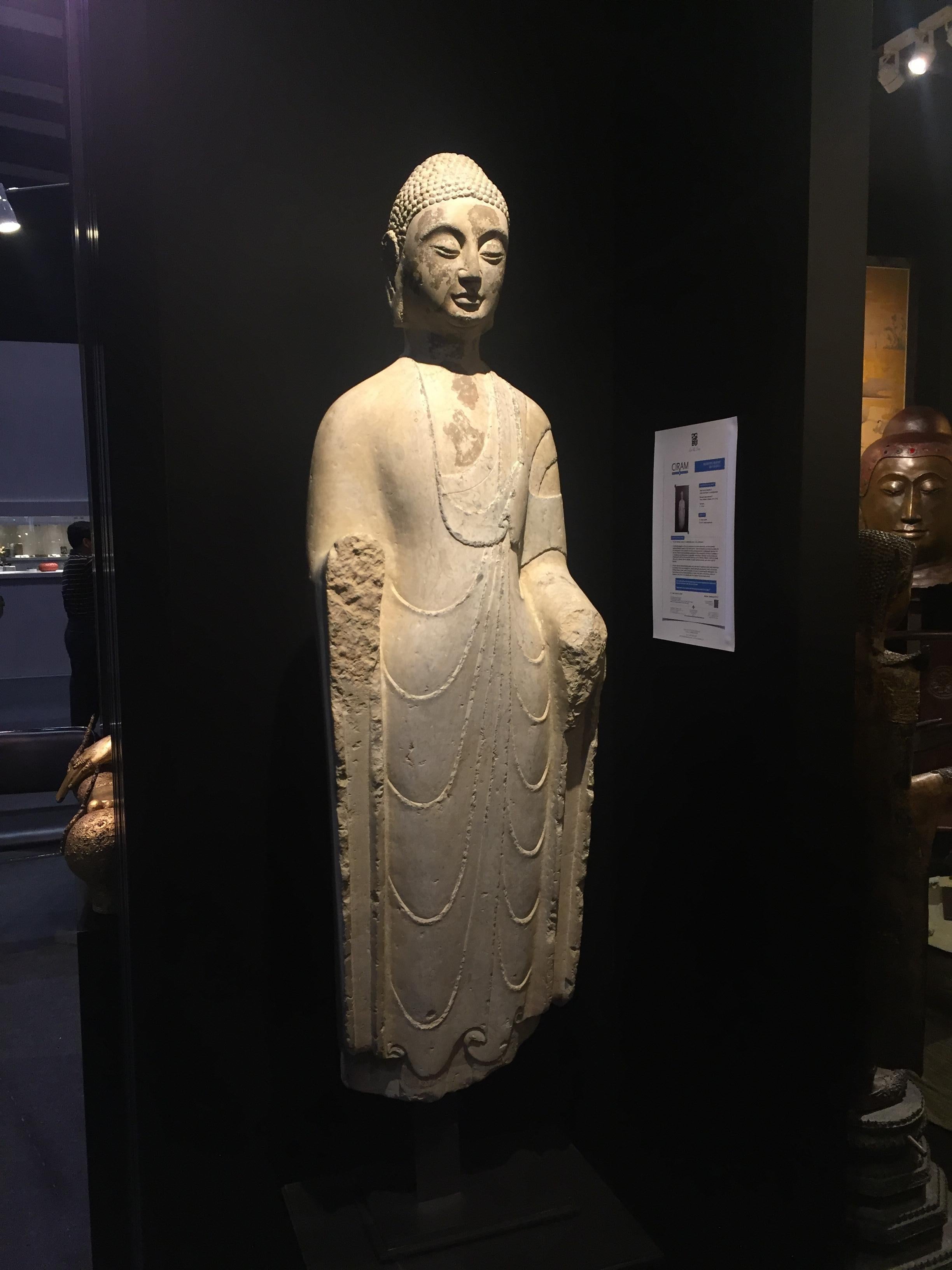 Hand-Carved 6th Century, Rare and Important Northern Qi Standing Buddha, Art of China For Sale