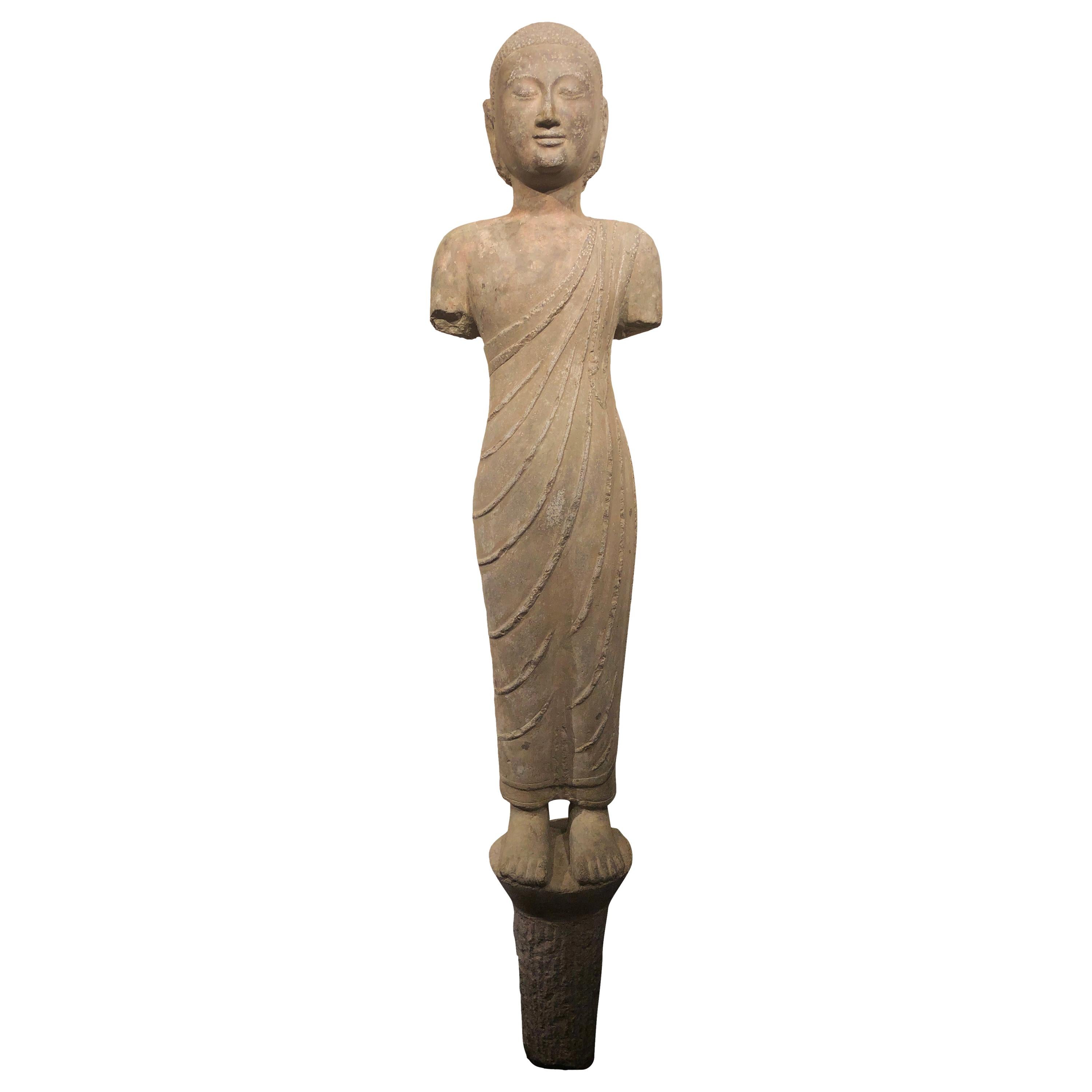 6th Century, Important Limestone Northern Qi Standing Buddha, Art of China For Sale