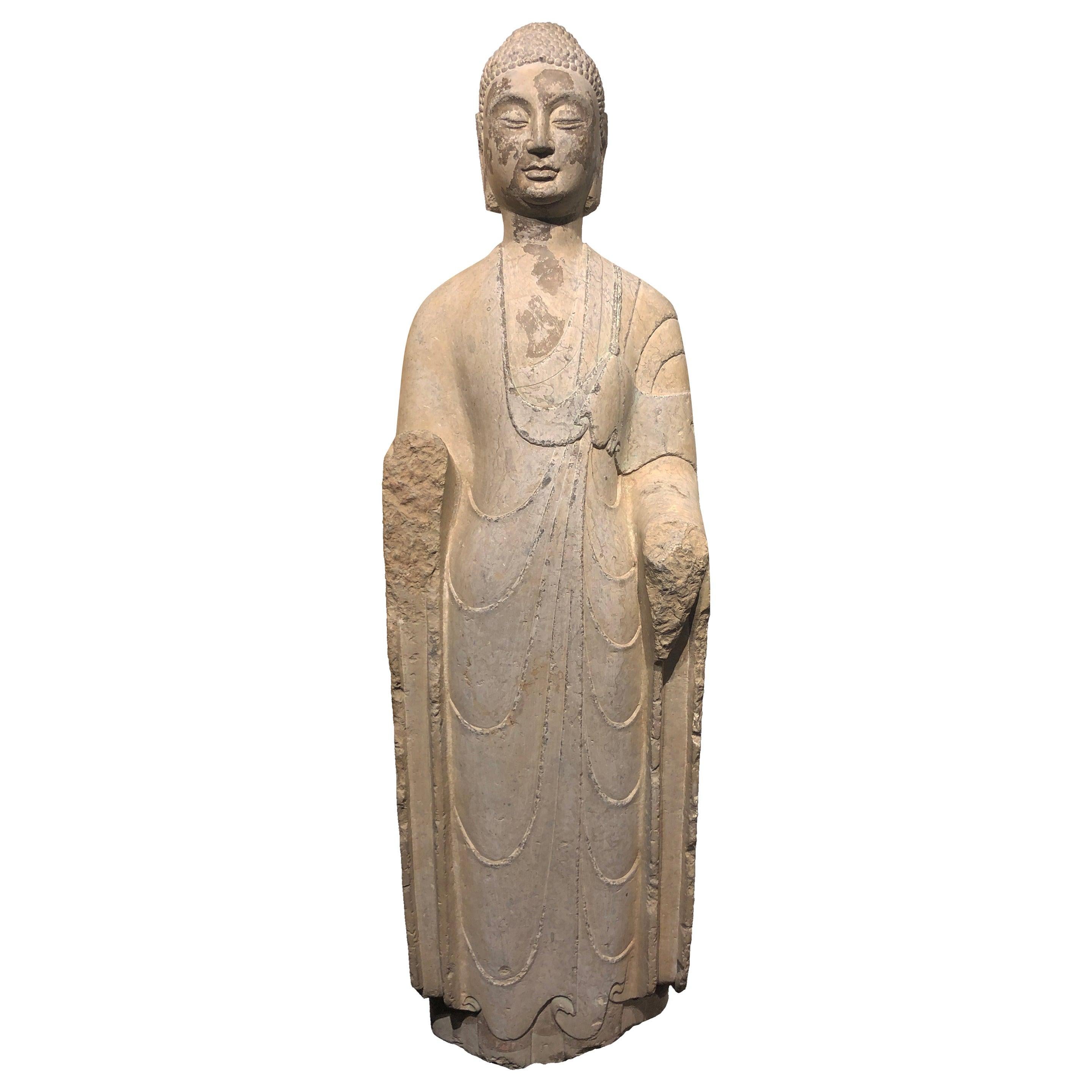 6th Century, Rare and Important Northern Qi Standing Buddha, Art of China For Sale