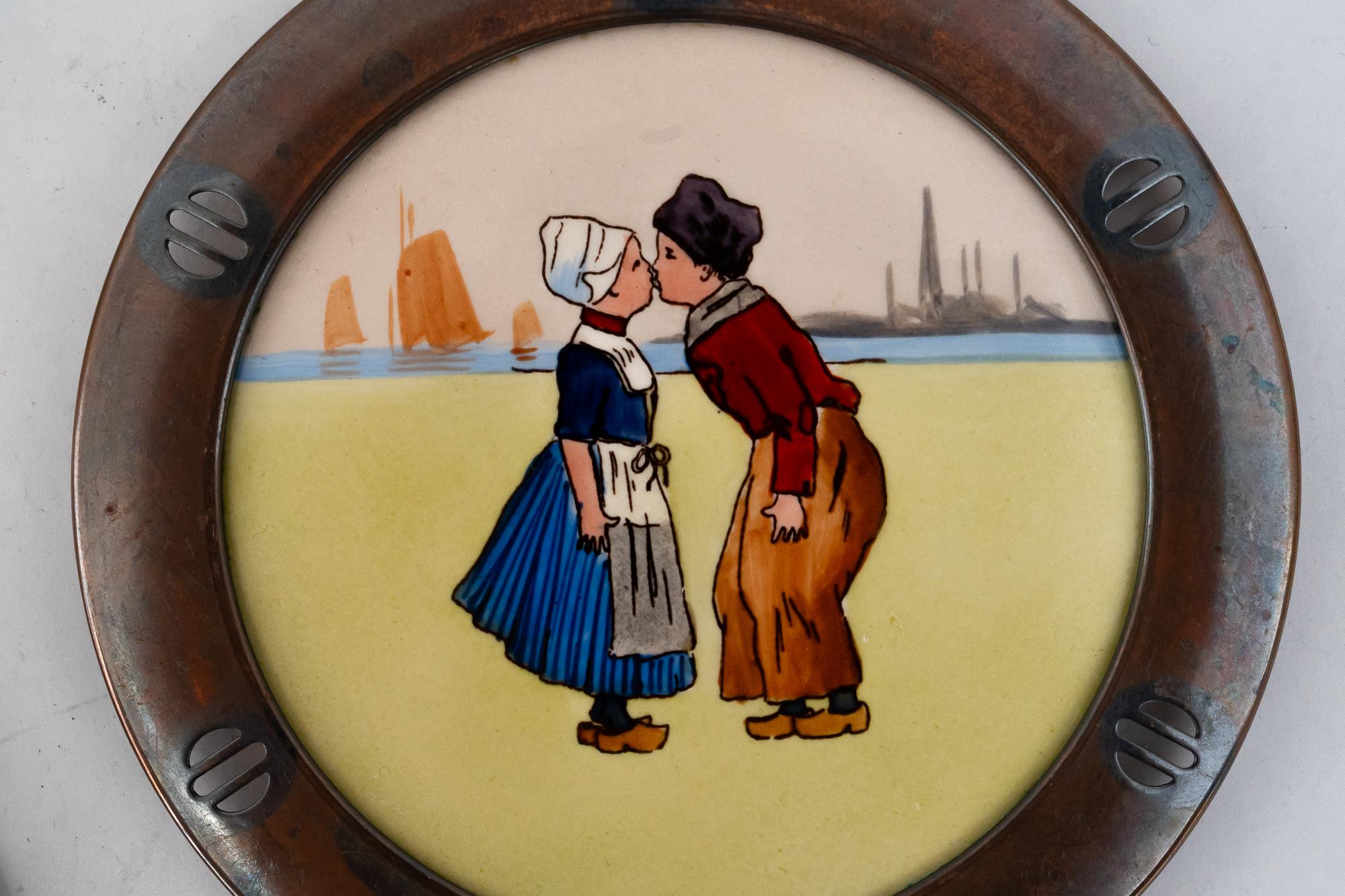 6x art deco kupfer kermaik untersetzer Wien um 1920s ( einer geknackt ) 1920s (Frühes 20. Jahrhundert) im Angebot