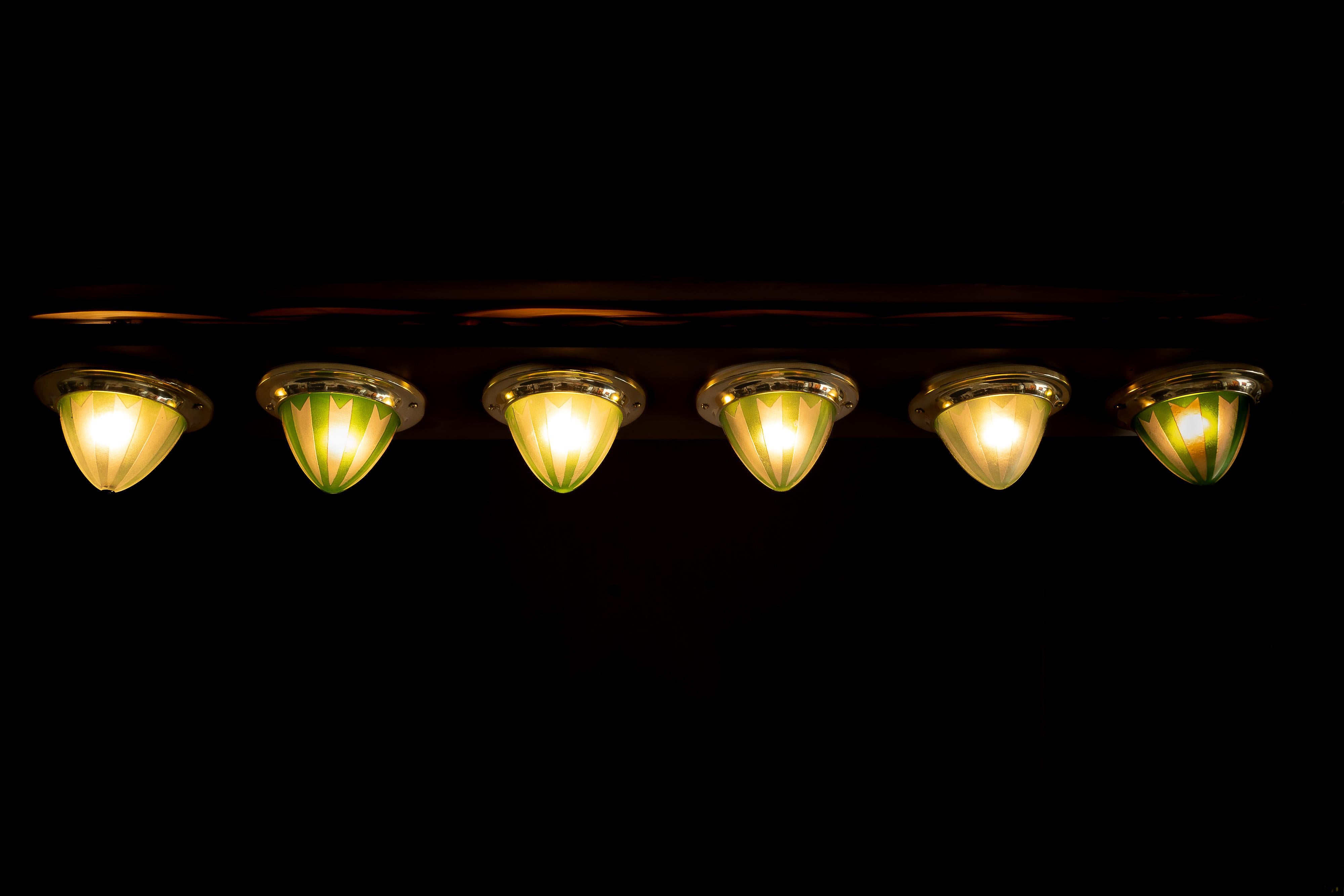 6x art deco spotlights with original glass shades vienna 1920s For Sale 3