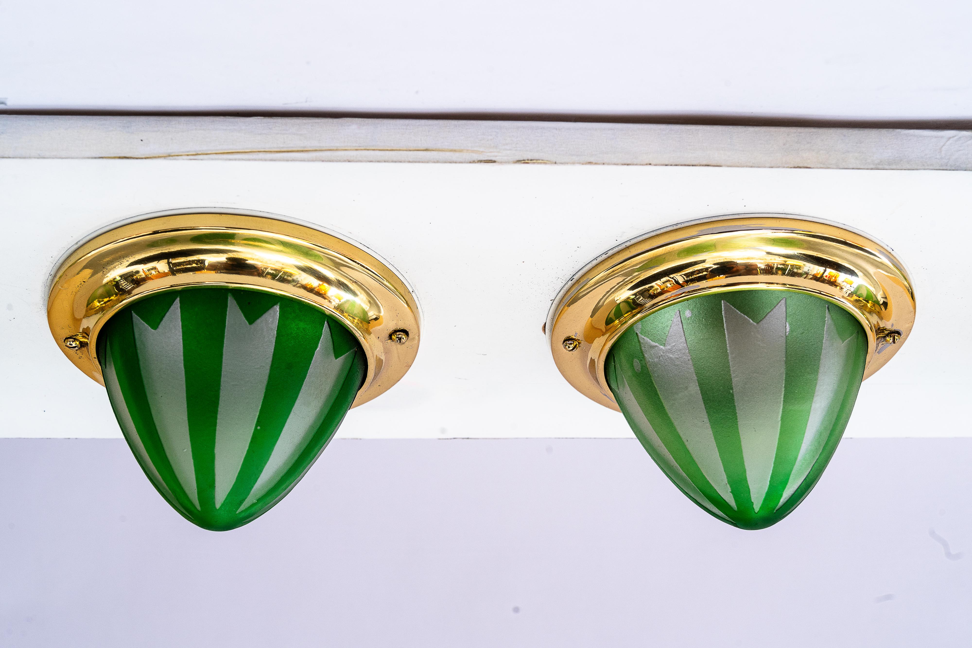 Early 20th Century 6x art deco spotlights with original glass shades vienna 1920s For Sale