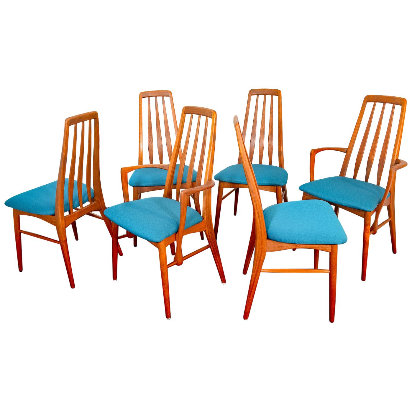 6x Eva Chairs Niels Koefoed for Koefoed Hornslet Teak, New Cover, Denmark, 1960s For Sale