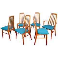 6x Eva Chairs Niels Koefoed for Koefoed Hornslet Teak, New Cover, Denmark, 1960s