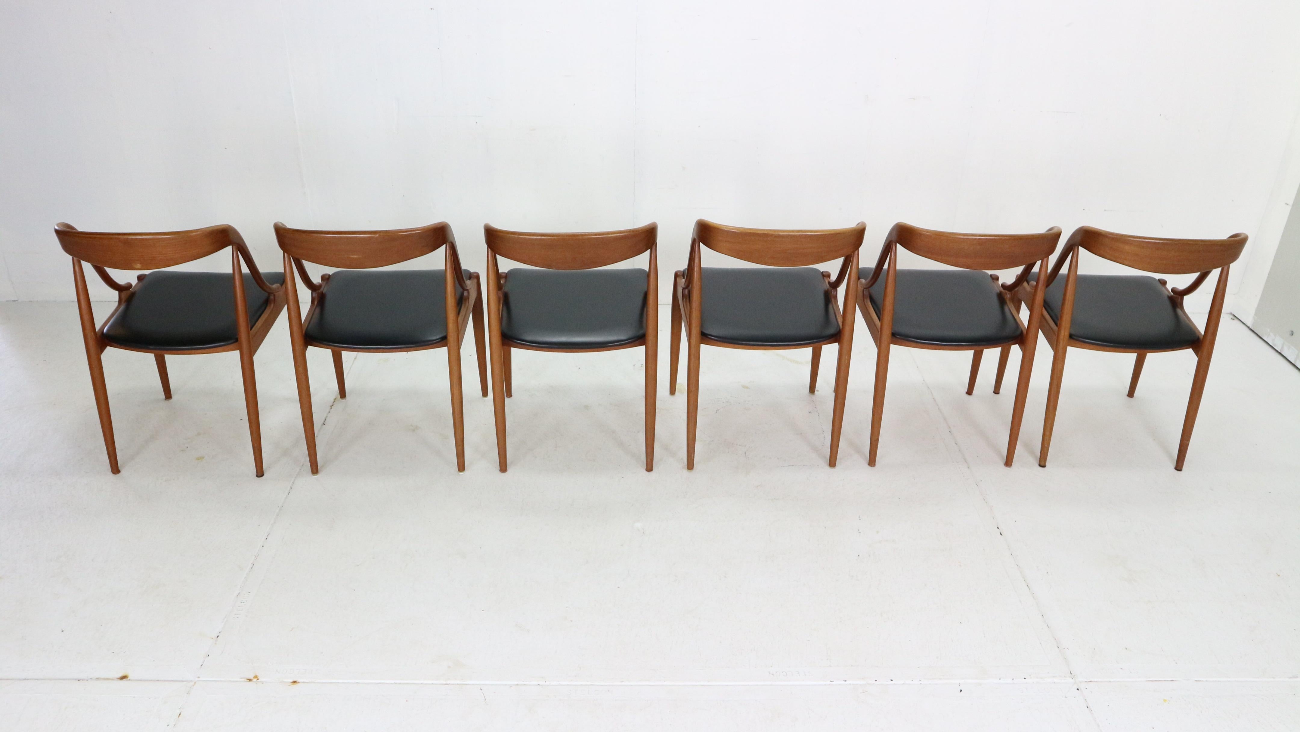 Johannes Andersen 6 Teak Dinning Chairs for Uldum Møbelfabrik, 1960s, Denmark 1
