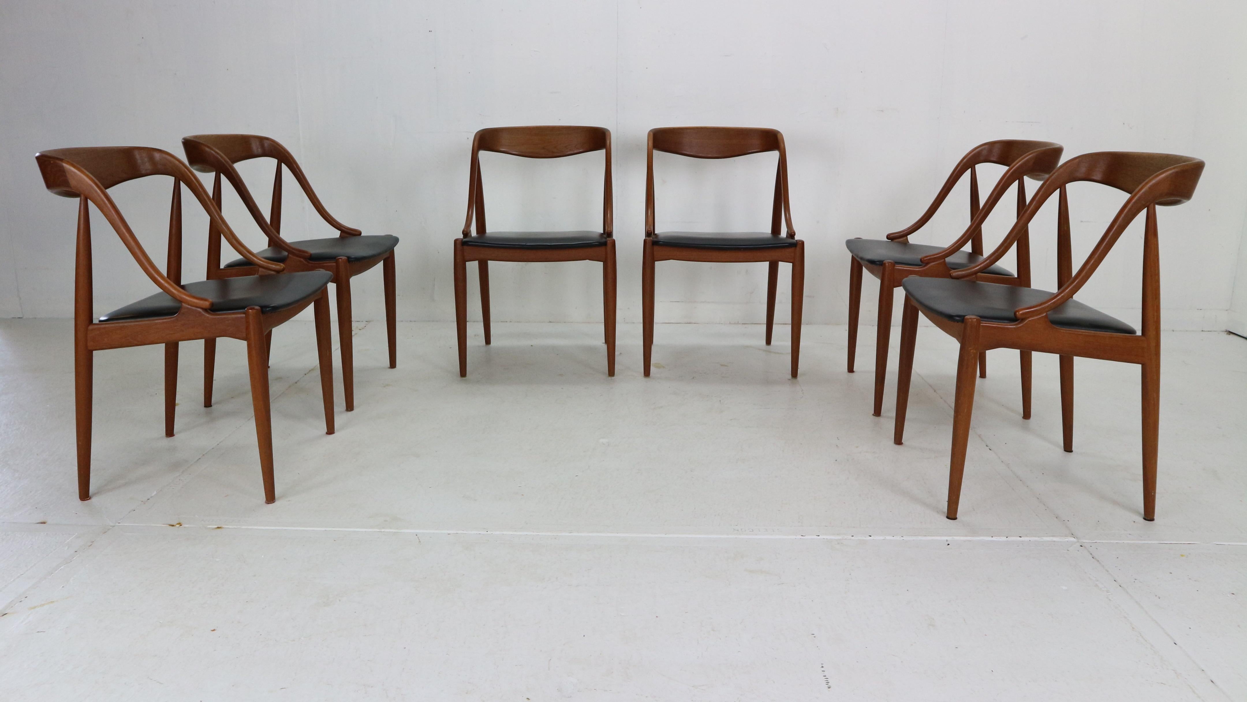 Johannes Andersen 6 Teak Dinning Chairs for Uldum Møbelfabrik, 1960s, Denmark