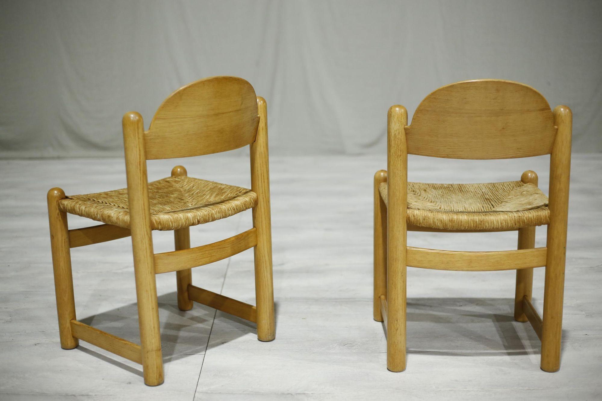 6x Mid-Century Blonde Wood and Rush Seated Dining Chairs 5