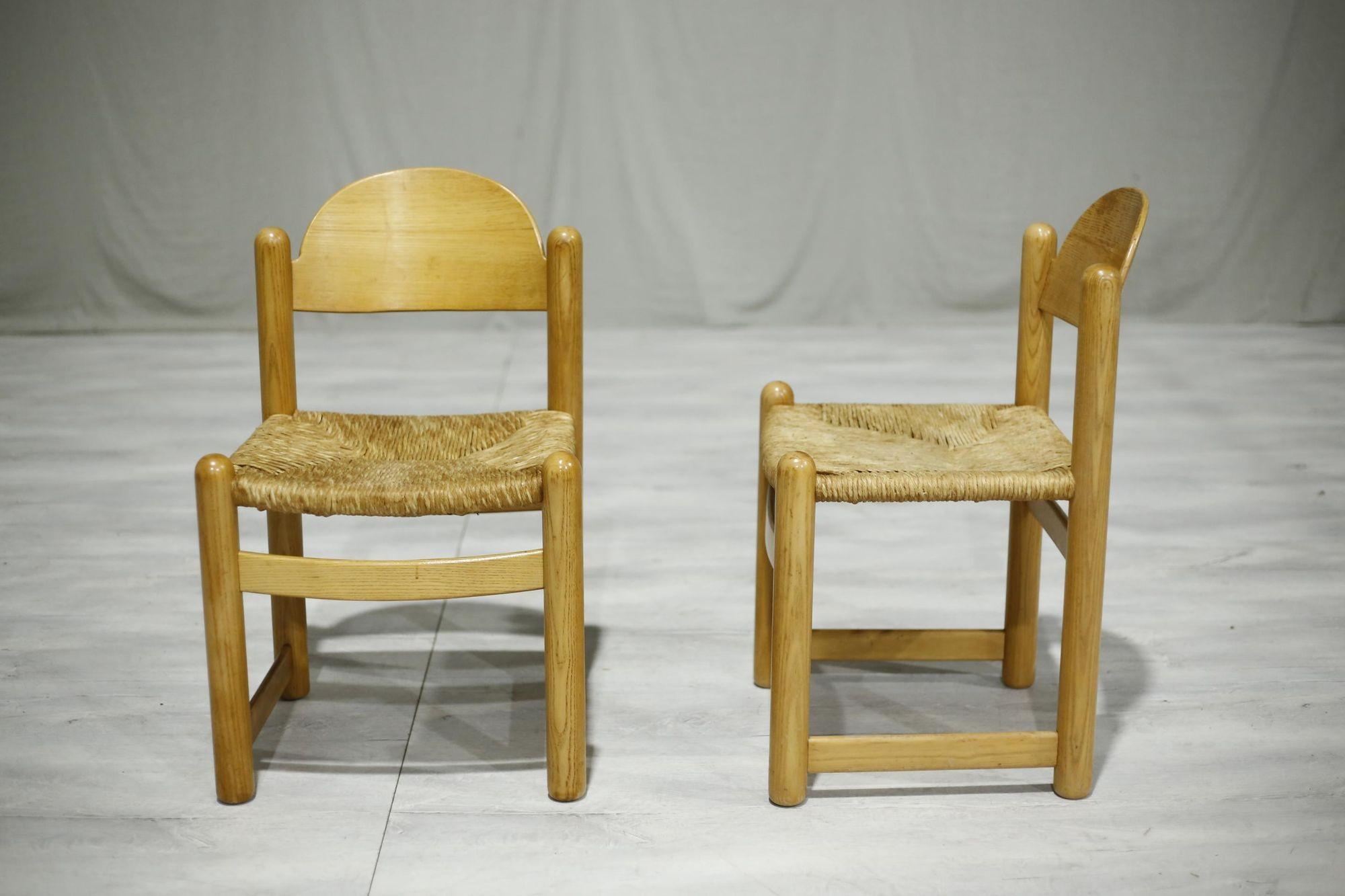 6x Mid-Century Blonde Wood and Rush Seated Dining Chairs 3
