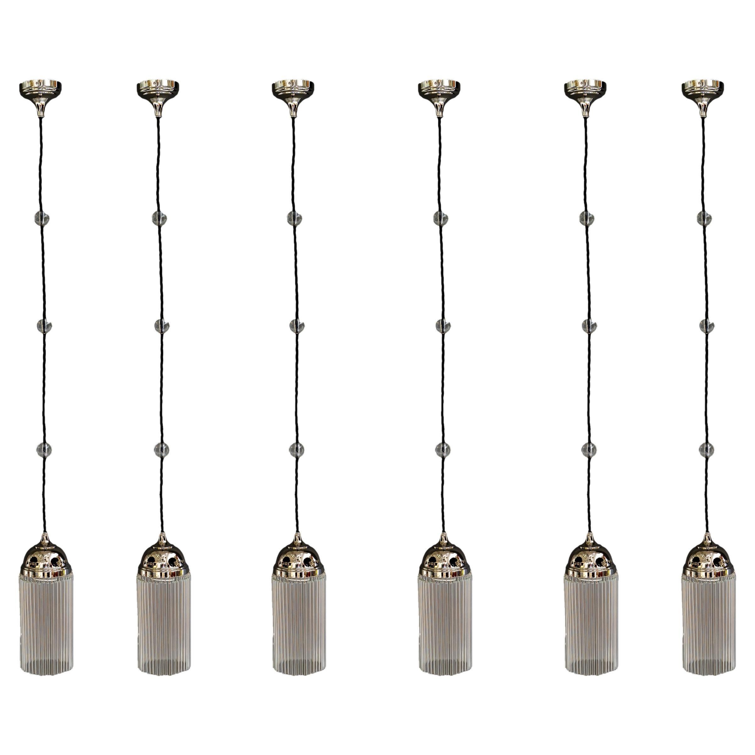 6x ciondoli art deco placcati in nichel con bacchette di vetro vienna 1920 circa