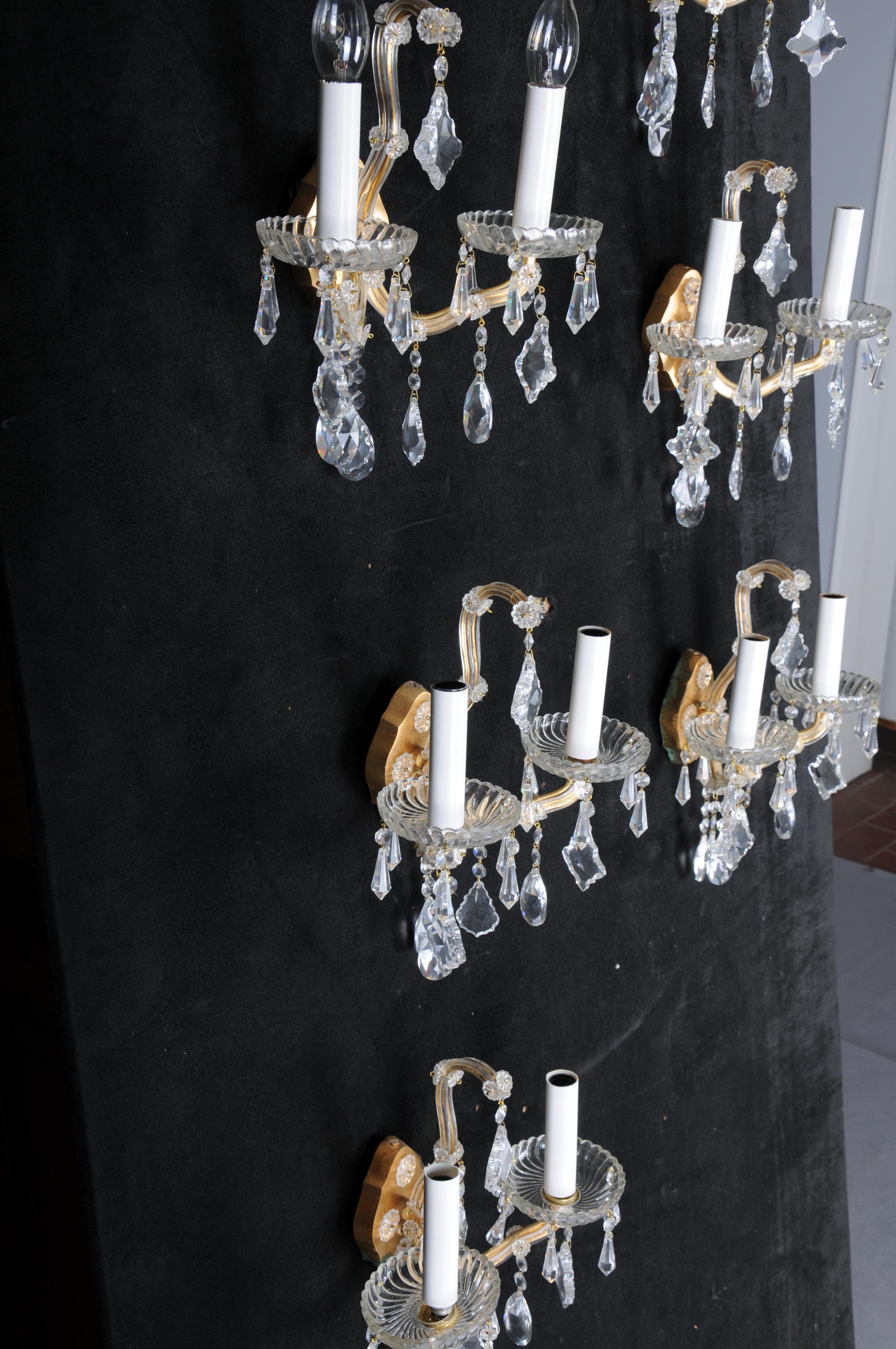 6x Palwa wall sconces 1960 style Maria Theresia crystal brass For Sale 12