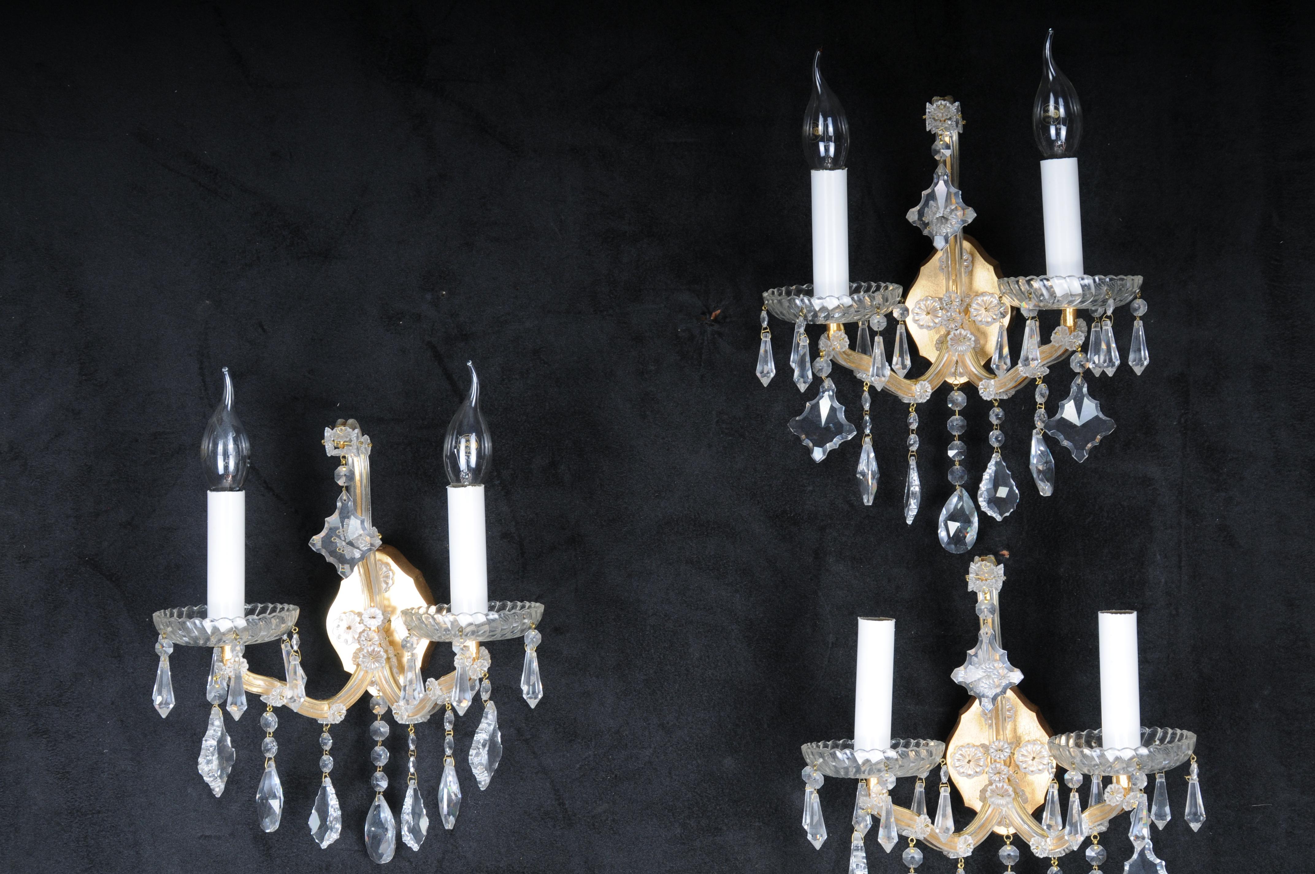 French 6x Palwa wall sconces 1960 style Maria Theresia crystal brass For Sale