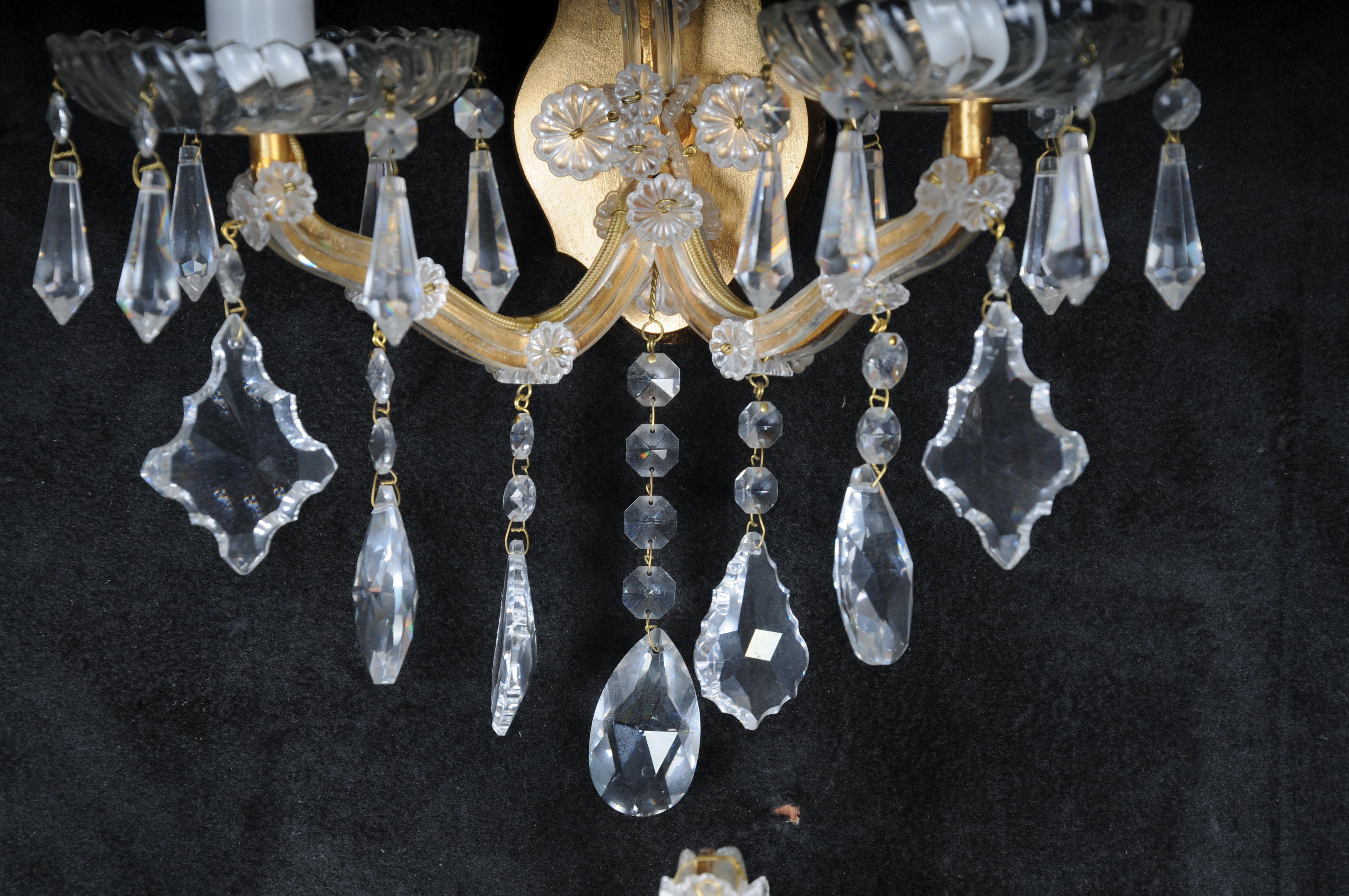 Brass 6x Palwa wall sconces 1960 style Maria Theresia crystal brass For Sale