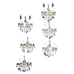 6x Palwa wall sconces 1960 style Maria Theresia crystal brass
