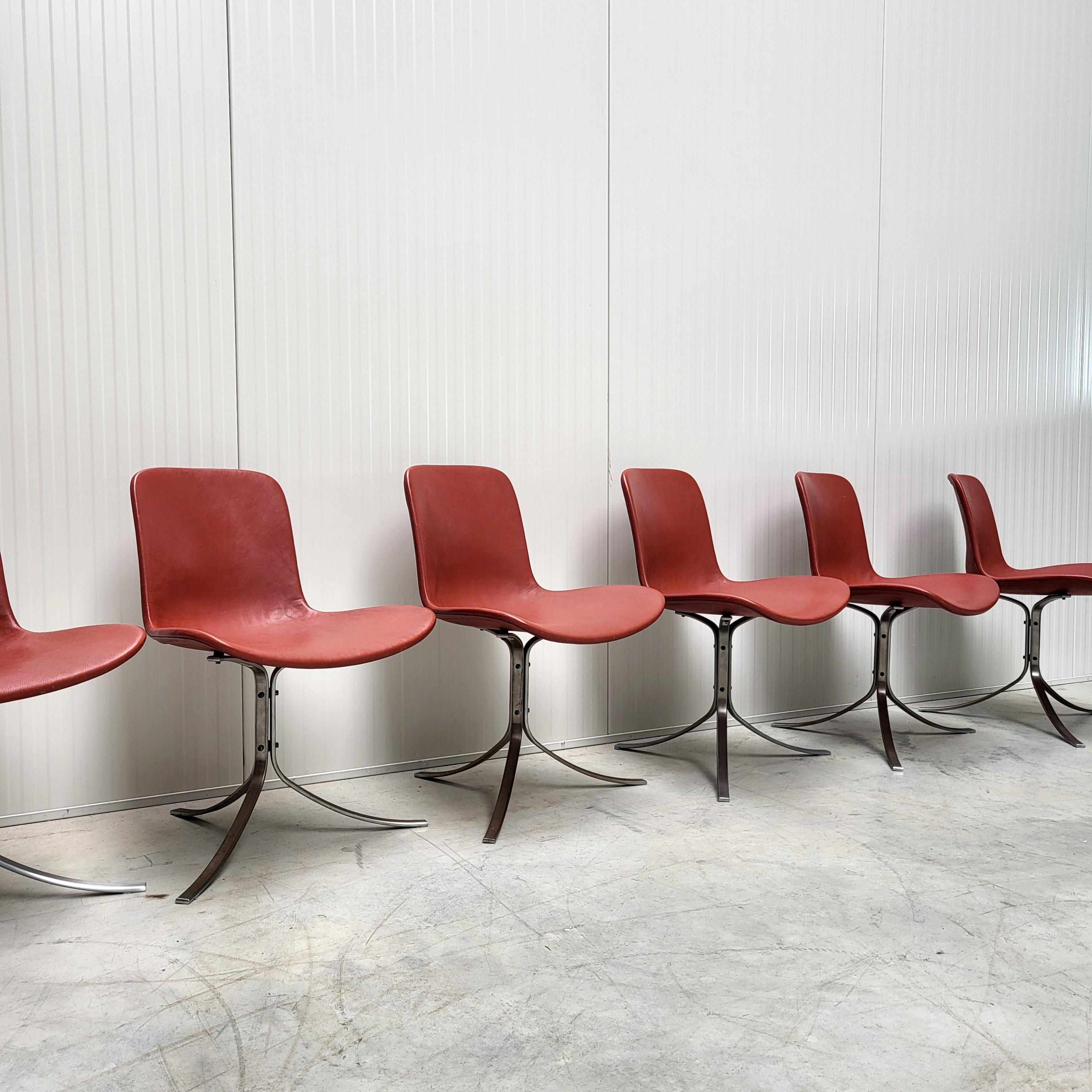 Acier inoxydable 6x Chaise PK9 de Poul Kjaerholm par Fritz Hansen Danemark en vente