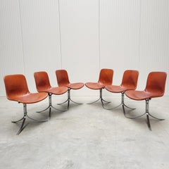 6x Poul Kjaerholm PK9 Chair Cognac by E. Kold Christensen 1960s