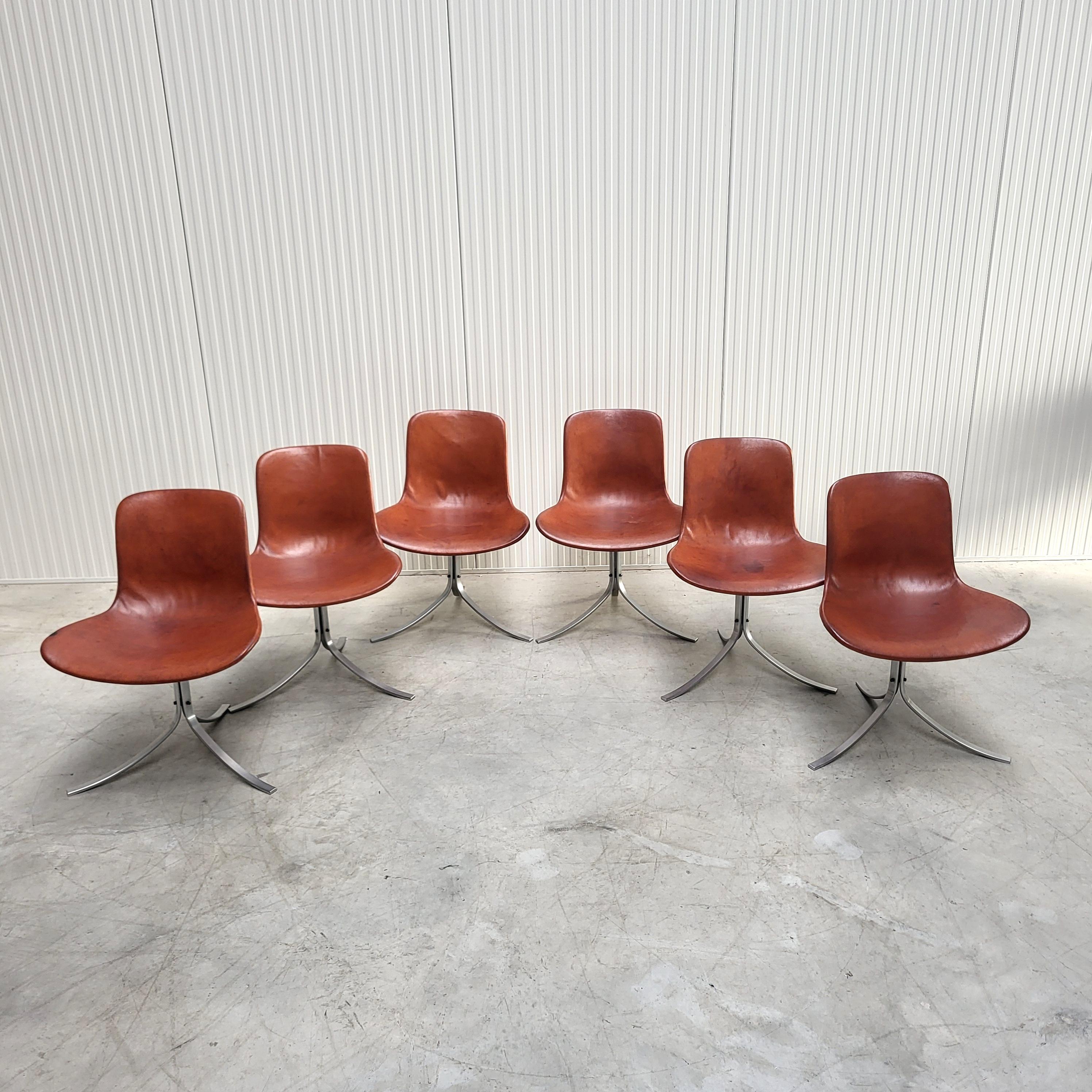 6x Poul Kjaerholm PK9 Stuhl Cognac von E. Kold Christensen 1960s (Dänisch) im Angebot