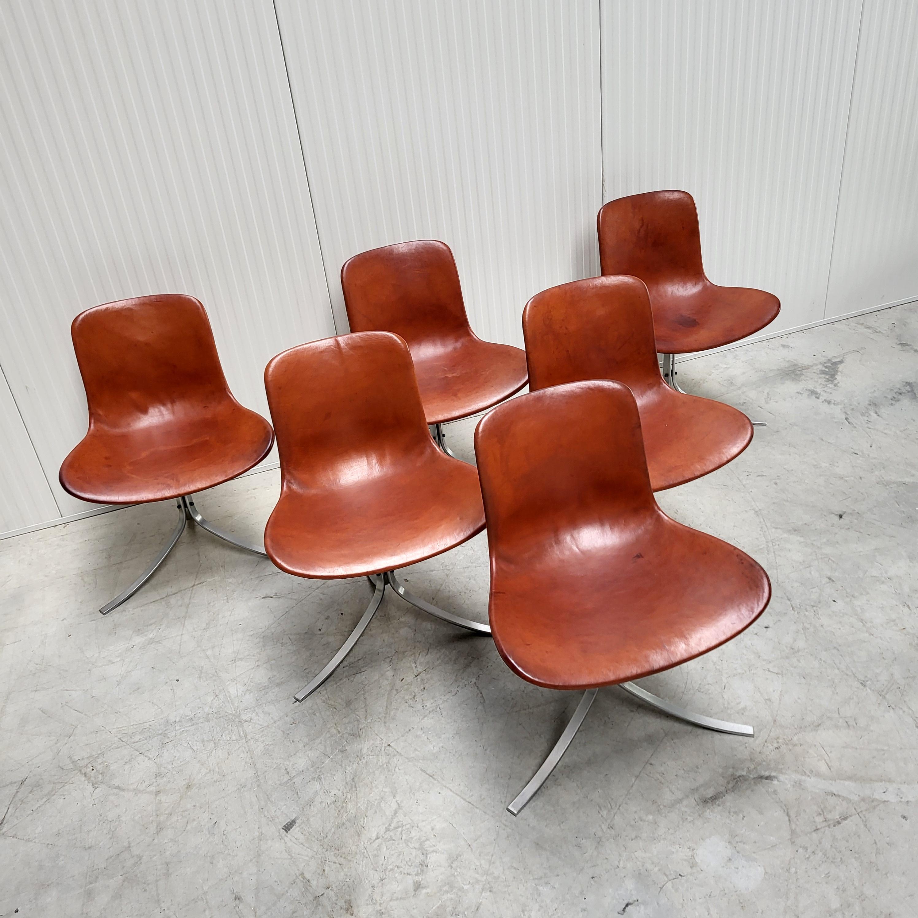 6x Poul Kjaerholm PK9 Stuhl Cognac von E. Kold Christensen 1960s (Handgefertigt) im Angebot