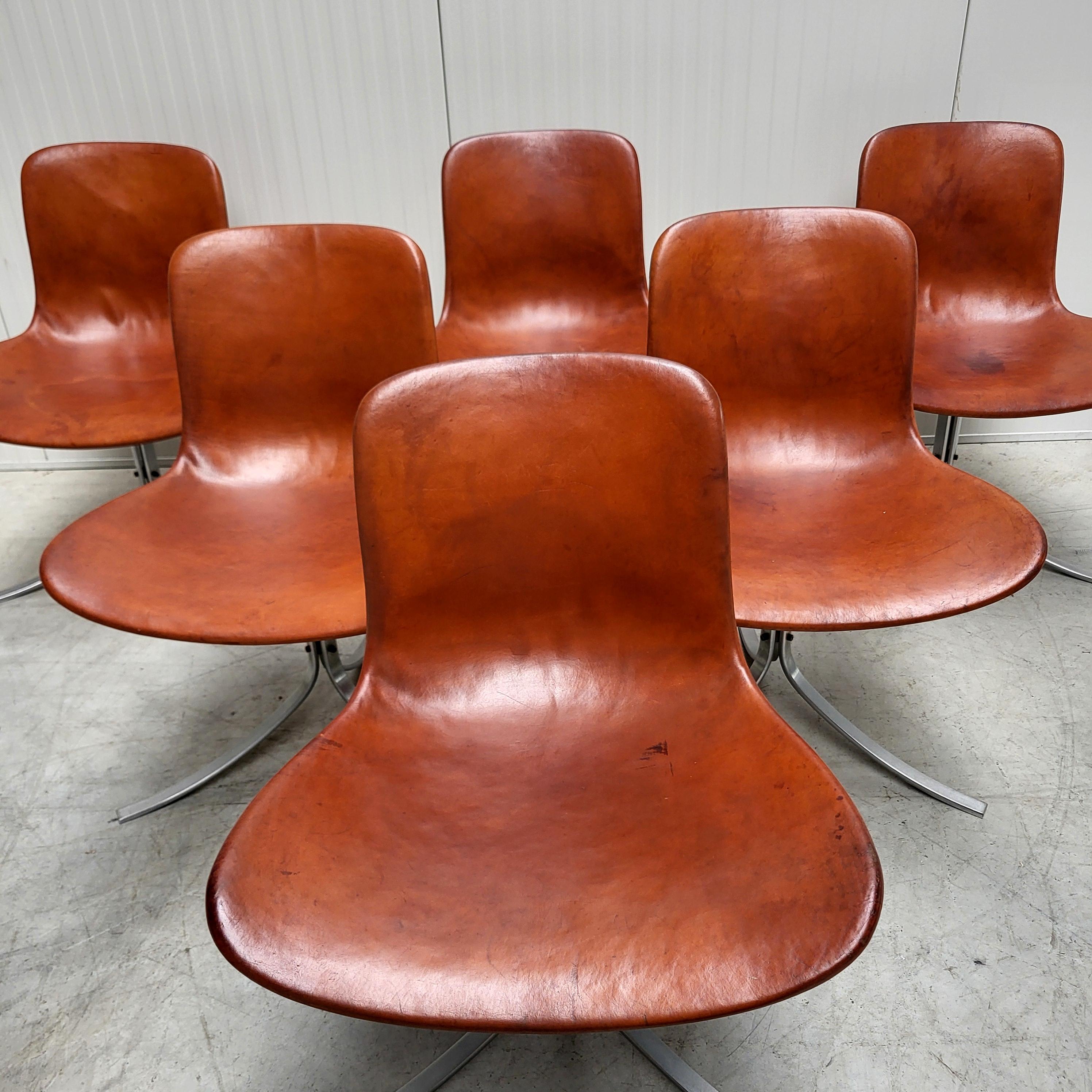 6x Poul Kjaerholm PK9 Stuhl Cognac von E. Kold Christensen 1960s im Zustand „Gut“ im Angebot in Aachen, NW