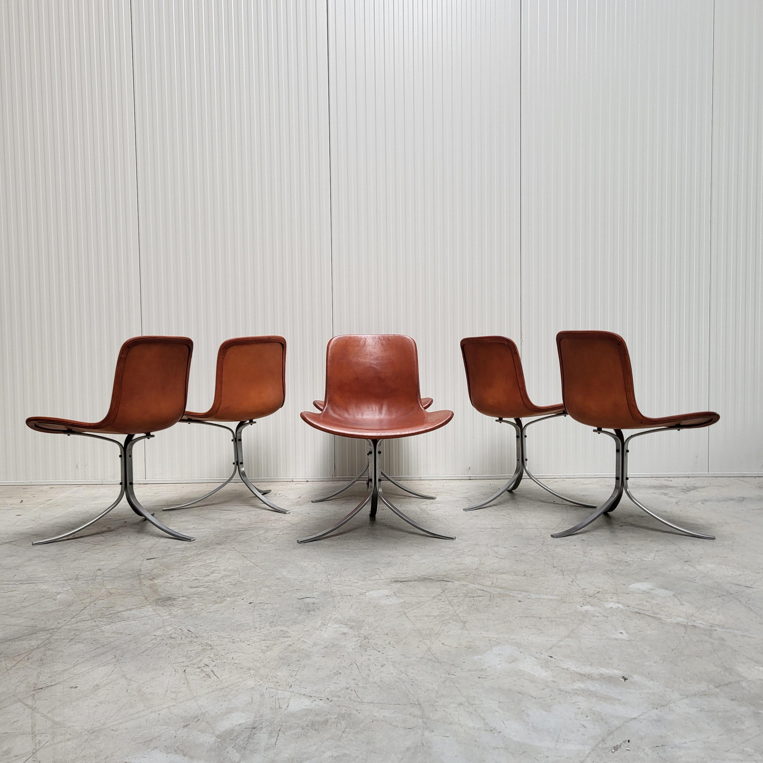 6x Poul Kjaerholm PK9 Stuhl Cognac von E. Kold Christensen 1960s (Mitte des 20. Jahrhunderts) im Angebot