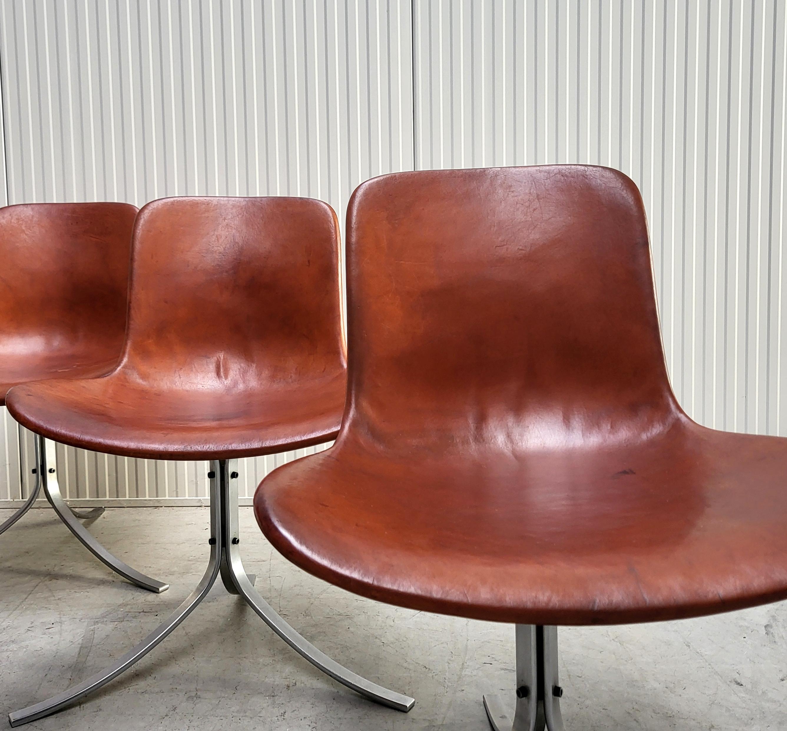 6x Poul Kjaerholm PK9 Stuhl Cognac von E. Kold Christensen 1960s (Edelstahl) im Angebot