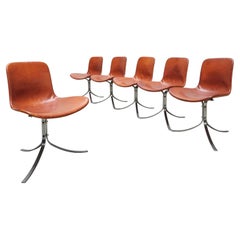 6x Poul Kjaerholm PK9 Chair Cognac by E. Kold Christensen 1960s