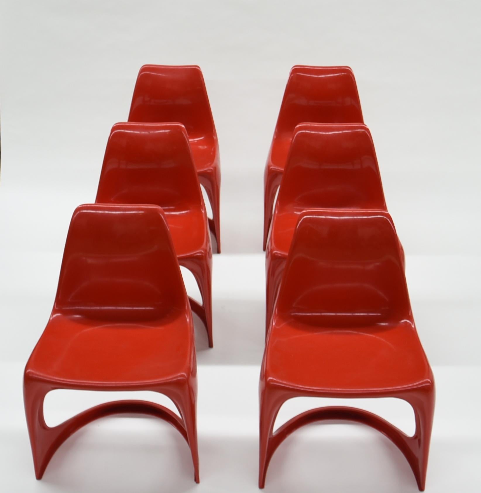 6 Red Cado 290 Plastic Chairs by Steen Østergaard, 1970s 3