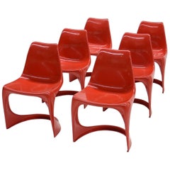 6 Red Cado 290 Plastic Chairs by Steen Østergaard, 1970s