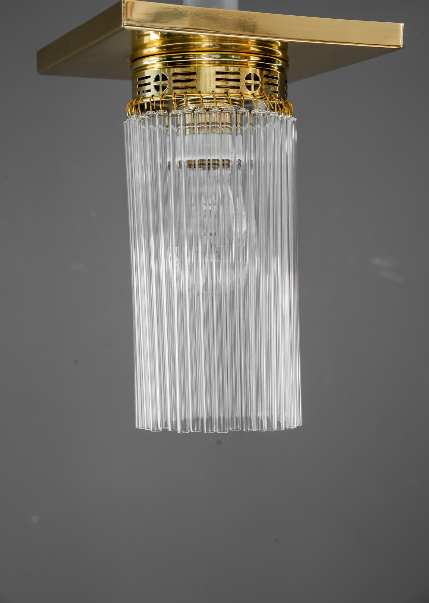 6x small ceiling lamps with glass sticks vienna around 1920s
Brass polished and stove enameled
The glass sticks are replaced ( new )