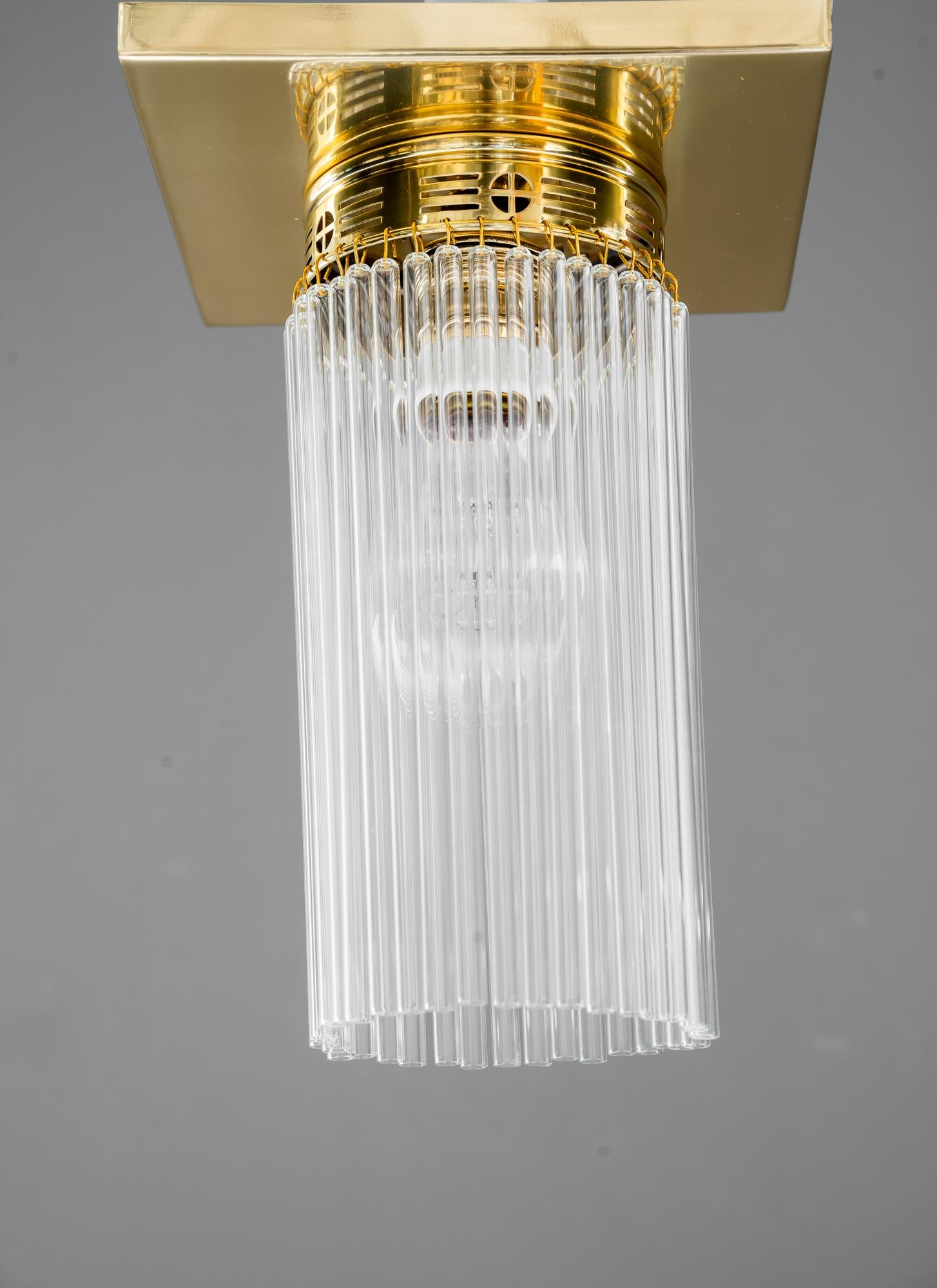 Austrian 6x small ceiling lamps with glass sticks vienna around 1920s For Sale