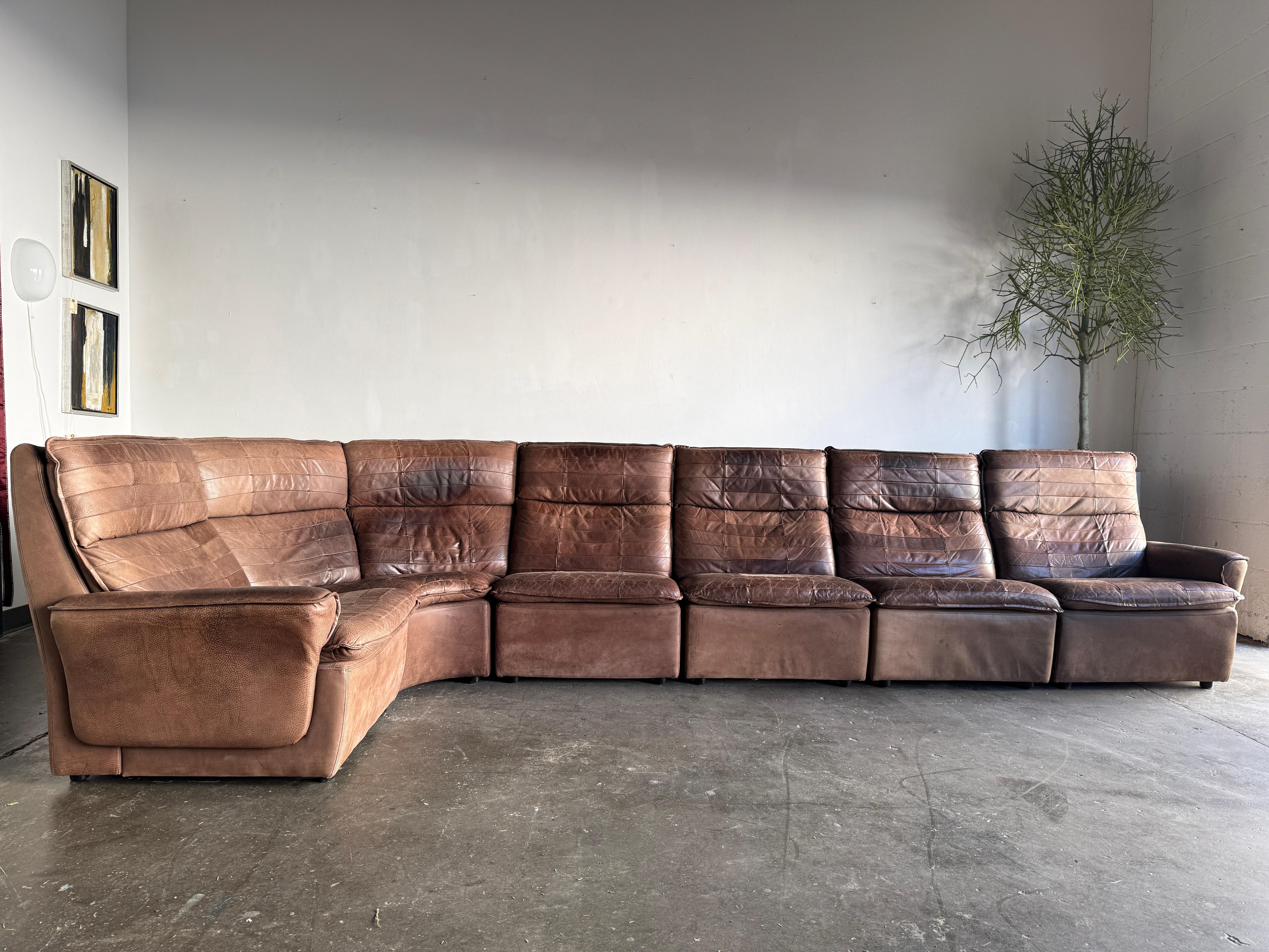 6x unit Modular Patchwork Leather Sofa For Sale